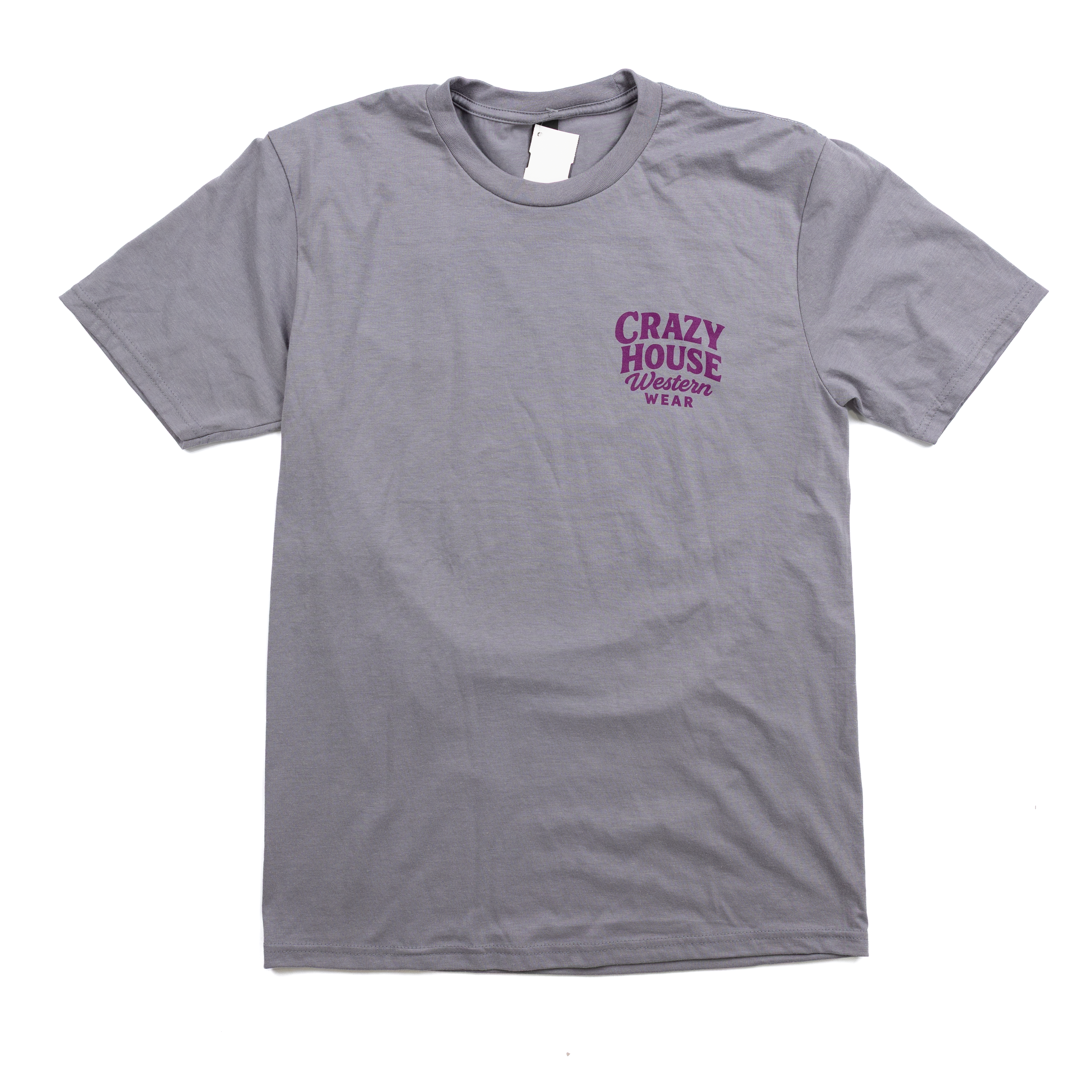 Crazy House Storm Gray and Purple Short Sleeve Script T-shirt