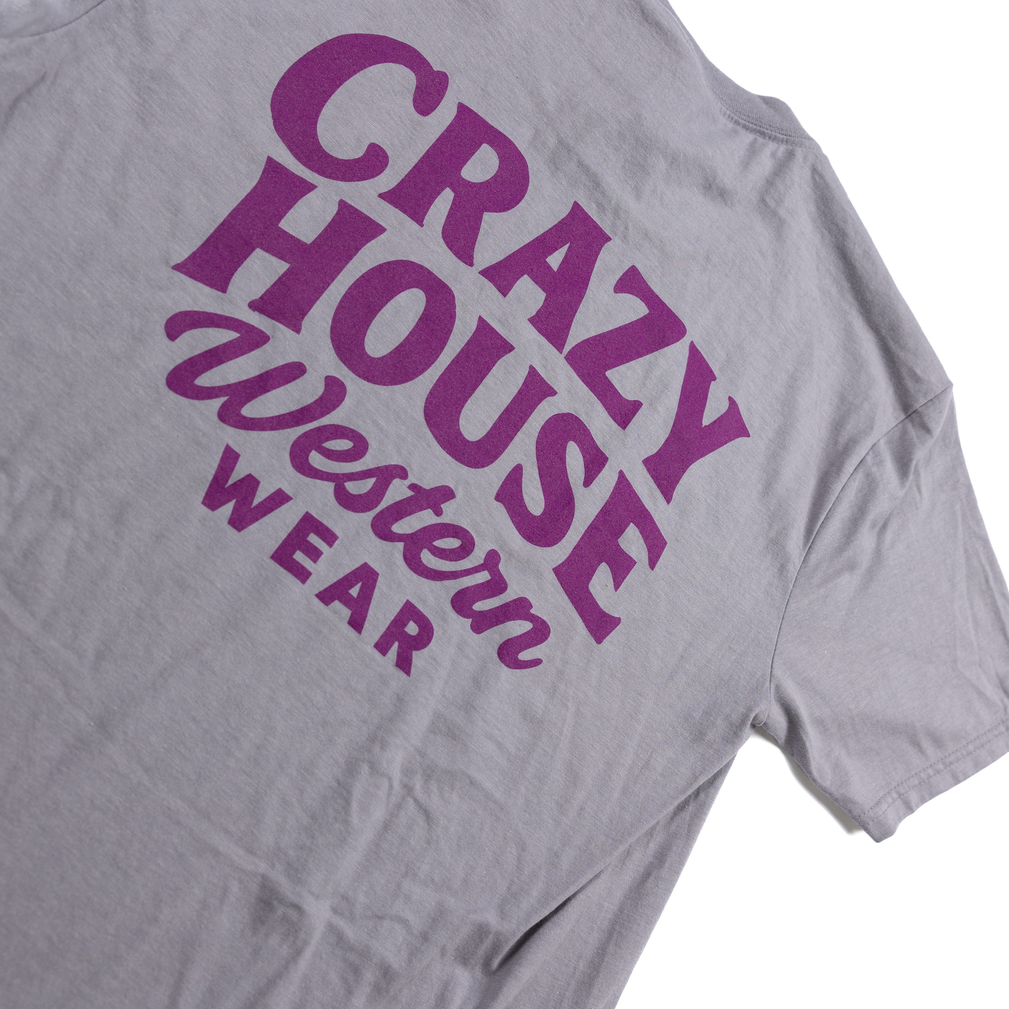 Crazy House Storm Gray and Purple Short Sleeve Script T-shirt