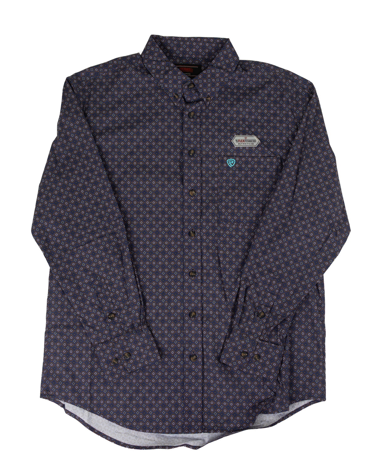 Rock and Roll Men's Long Sleeve Navy Geo Printed Classic Fit Button Down Shirt BMB2S10105
