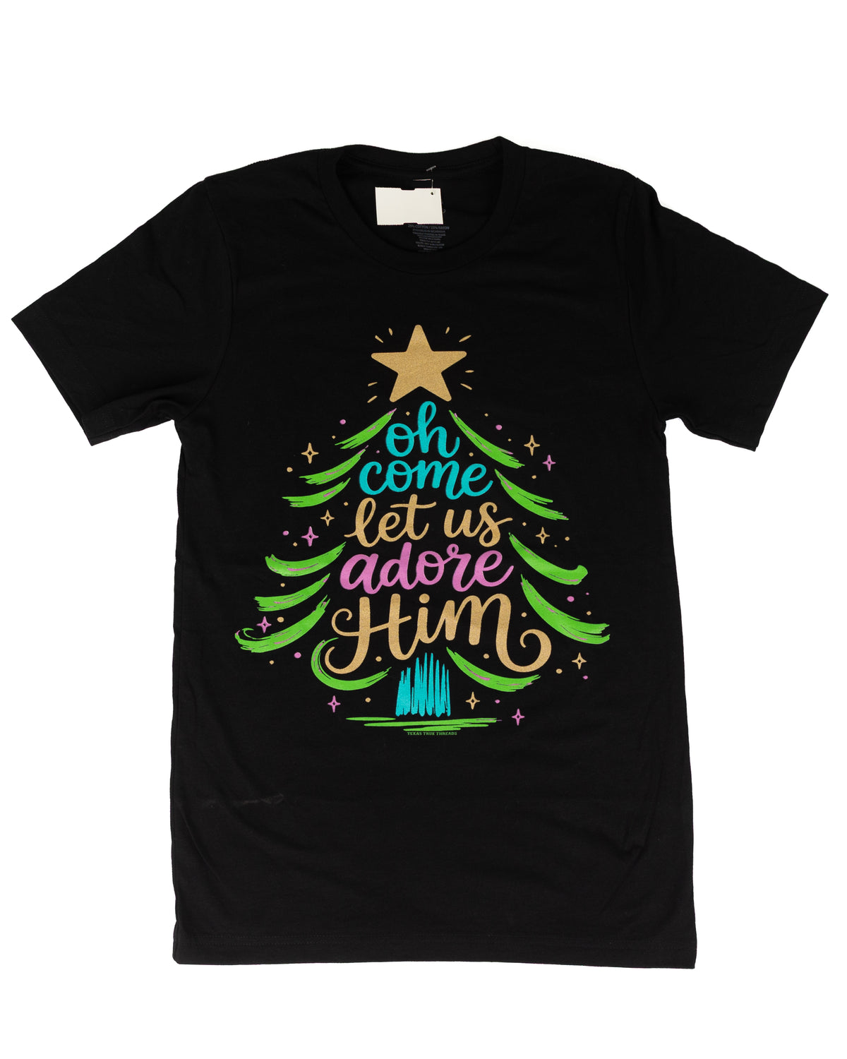 Women's Short Sleeve Black "Oh Come Let Us Adore Him" T-shirt