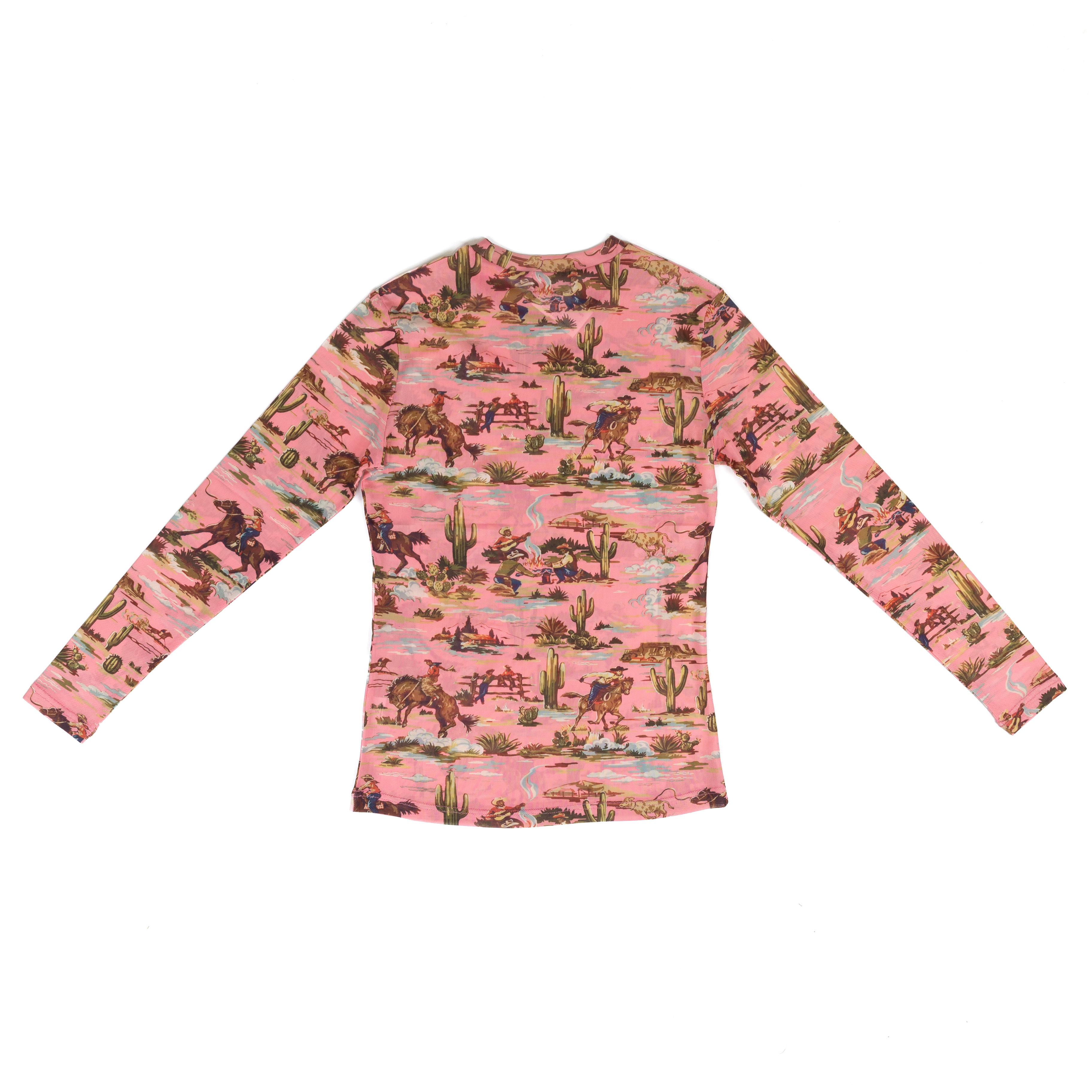Women's Long Sleeve Western Scene Mesh Top
