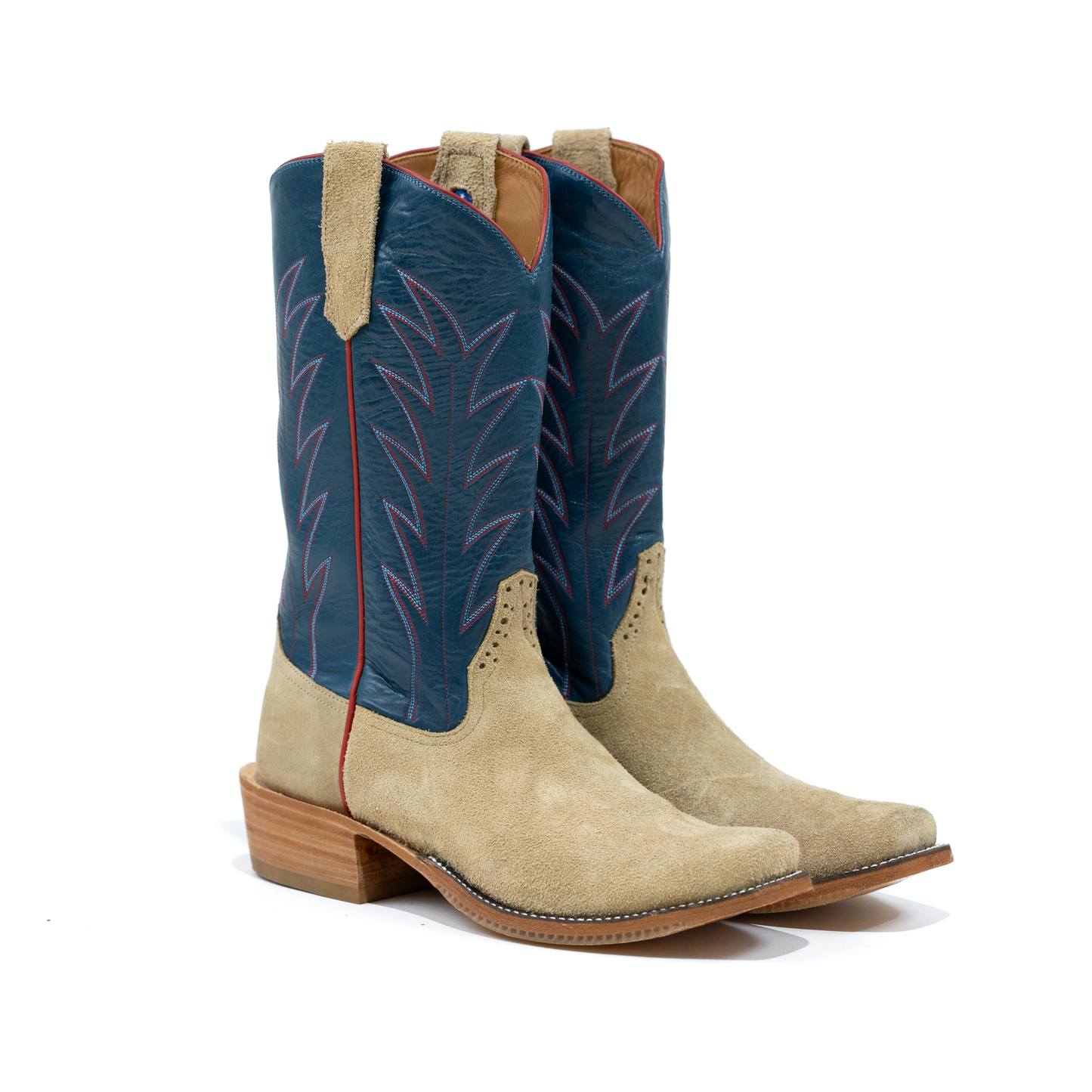 Rios Tan Reverse Crazy Horse with 13" Navy Calf Tops R9028 - Crazy House Western Wear