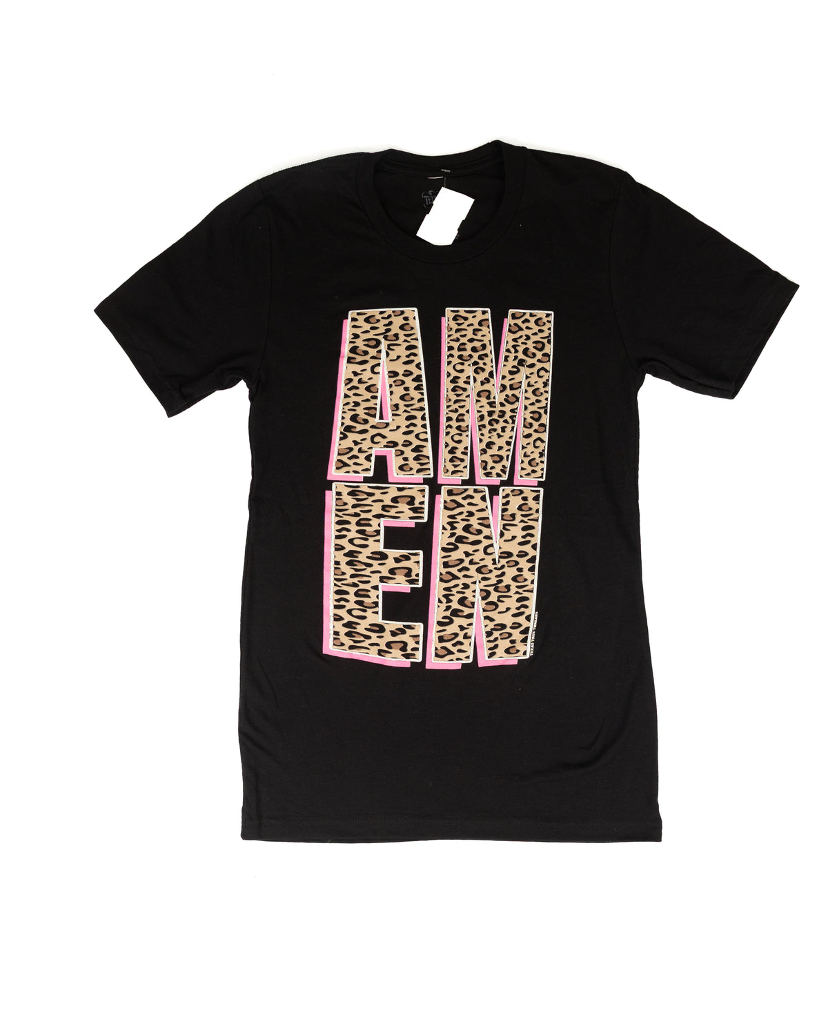Women's Short Sleeve Black Leopard Amen T-shirt