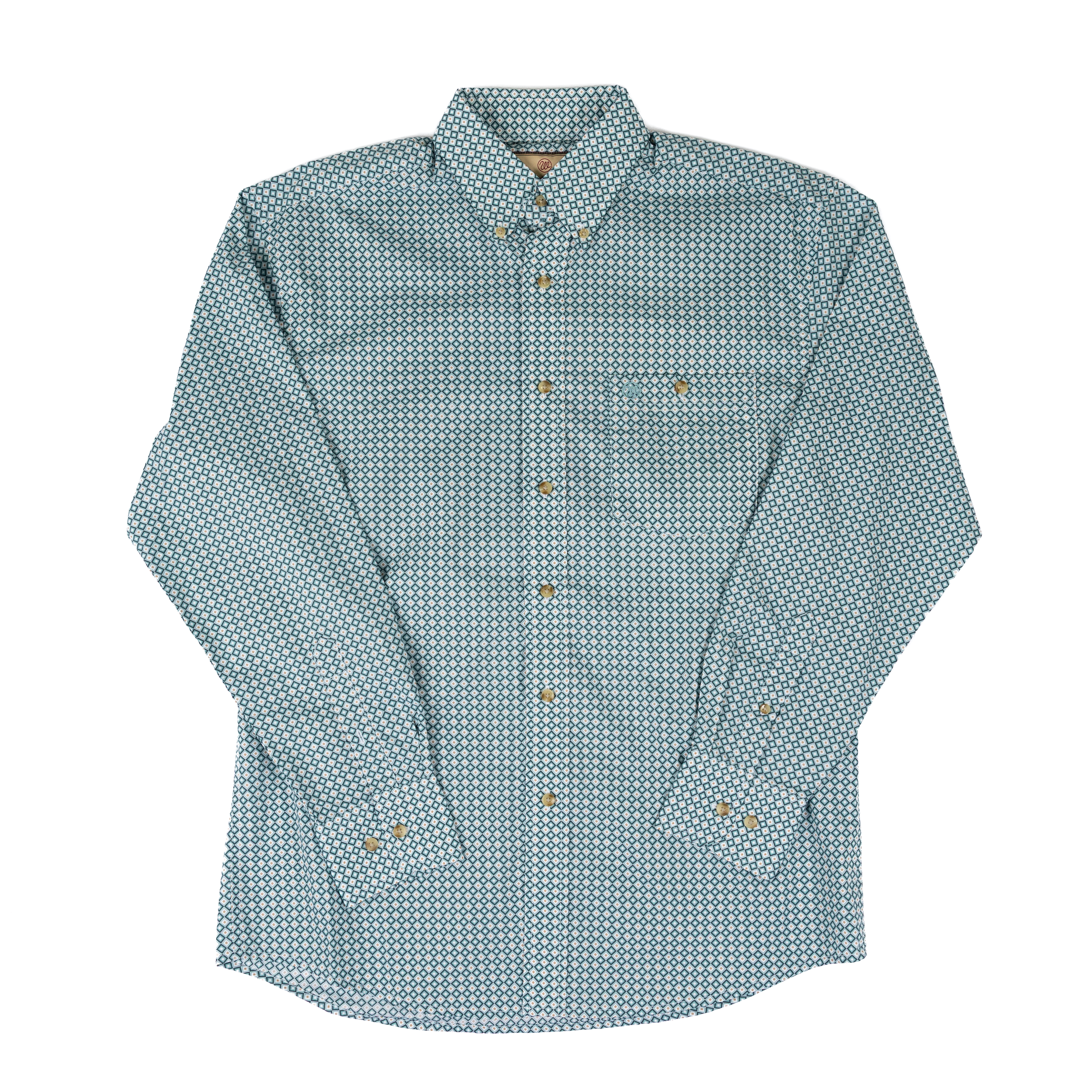 mens turquoise long sleeve dress shirt Wrangler Men's Classics Geo Print Long Sleeve Button-Down Western Shir