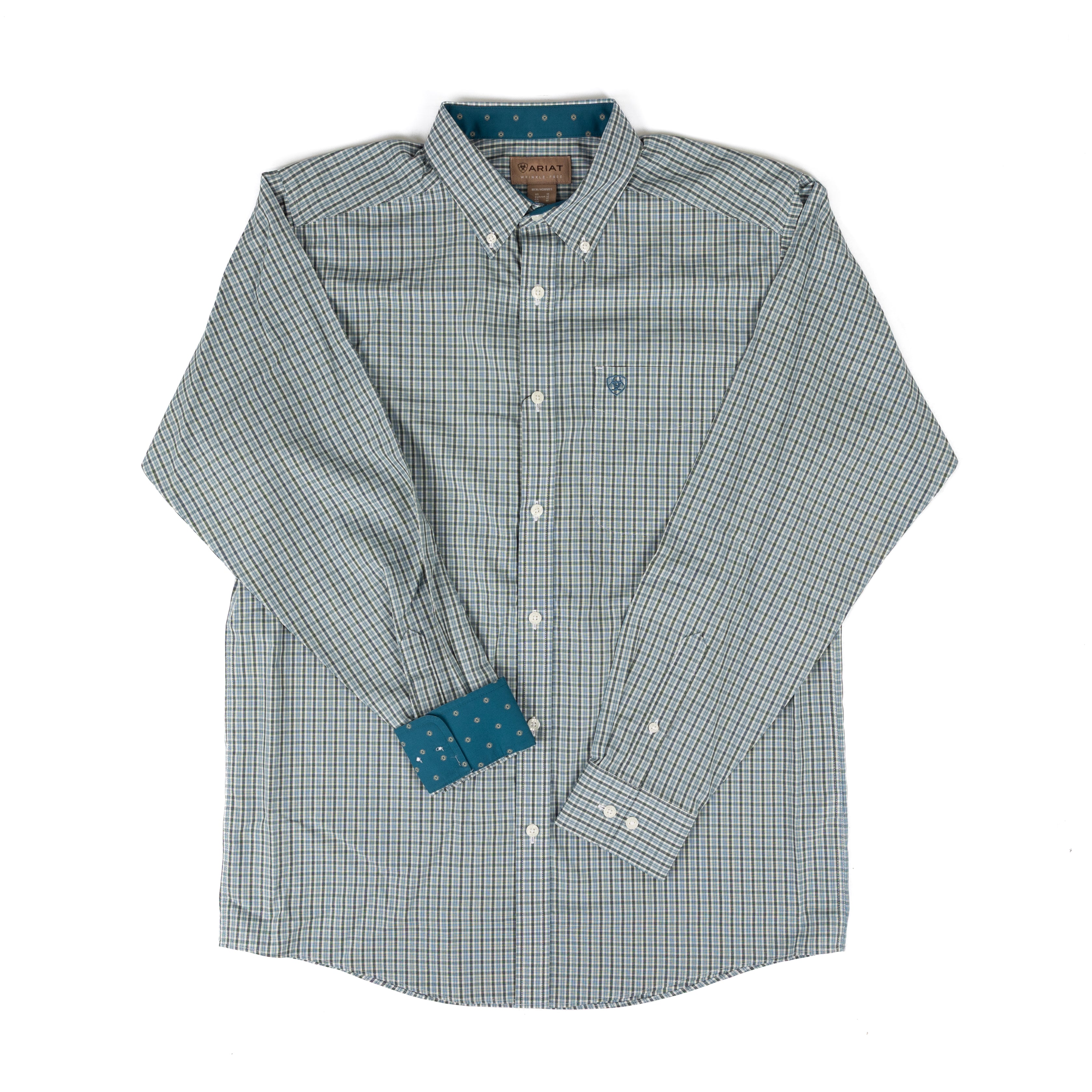 Ariat Men's Blue Plaid Long Sleeve Wrinkle Free Button Up Shirt 10079531