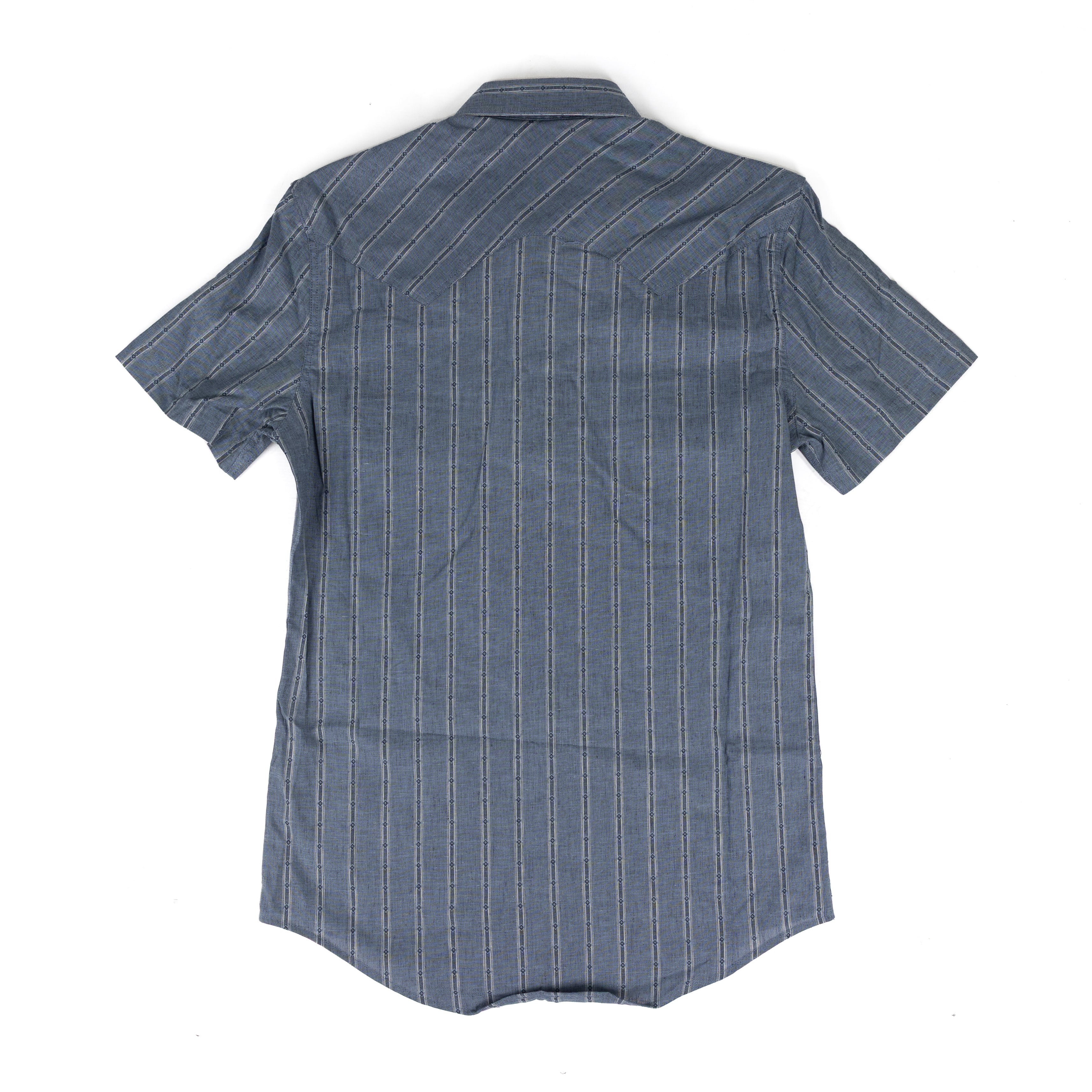 Rock and Roll Men's Dobby Blue Yarn Dye Short Sleeve Snap Shirt BMN3S09434