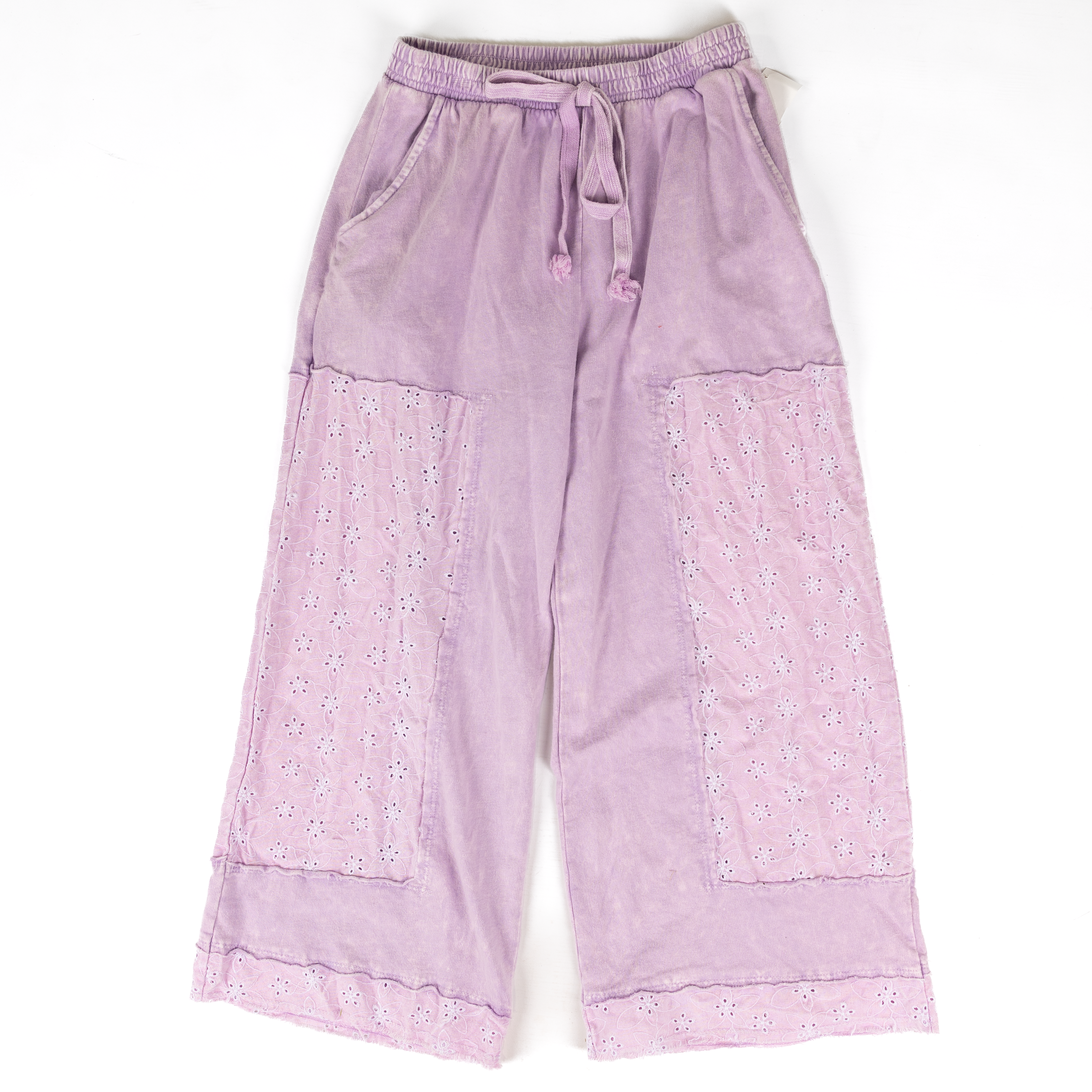 Women's Lavender Mineral Washed Eyelet Lace Pants HP7193