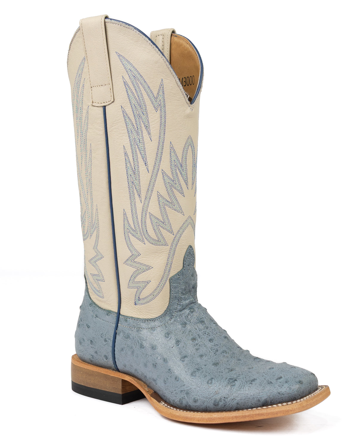Macie Beans Blue Ostrich Denim Dolly Square Toe Boots M3000