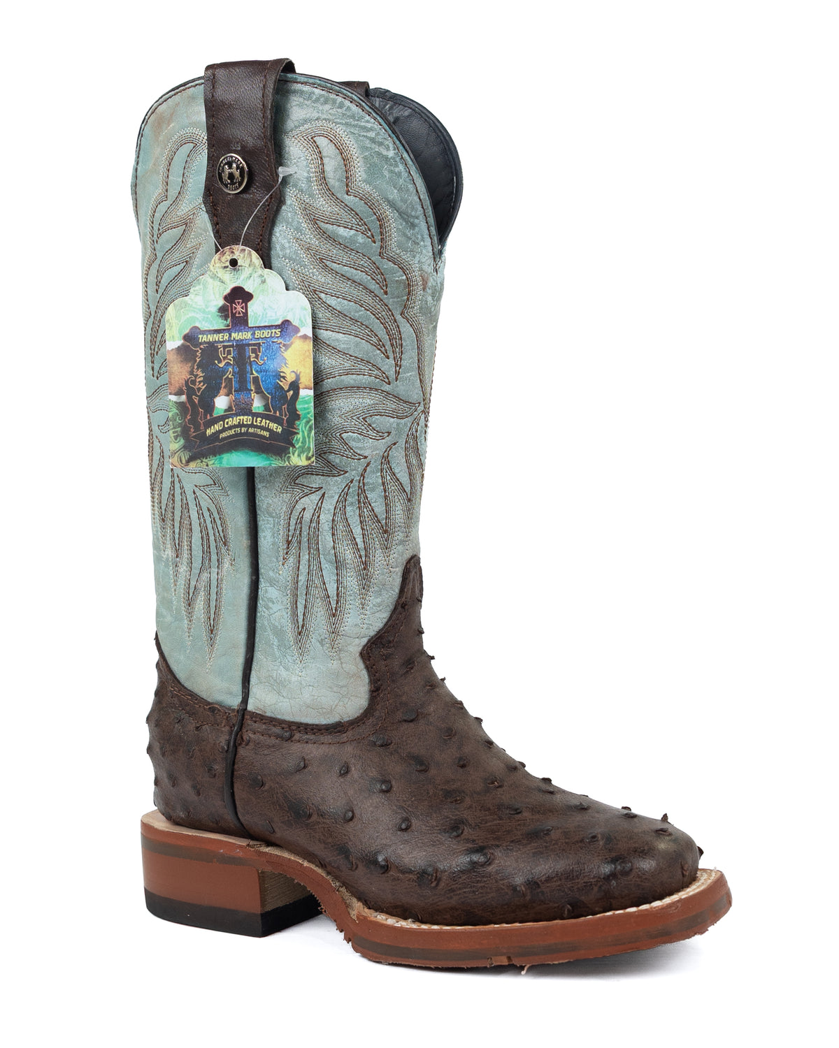 Tanner Mark Women's Brown Ostrich Square Toe Boots TML207146