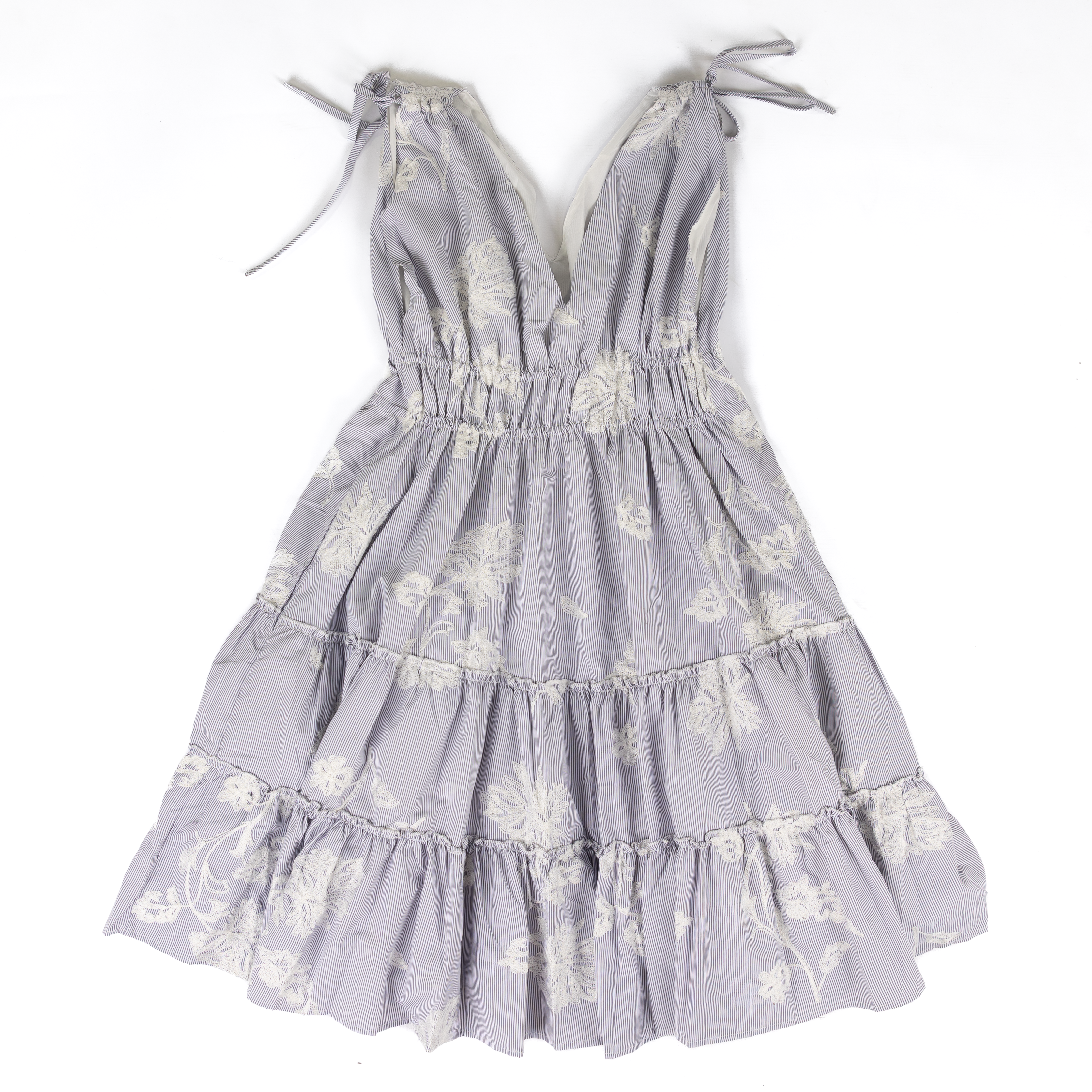 Women's Easel Blue Striped Floral Embroidery Dress SD300028