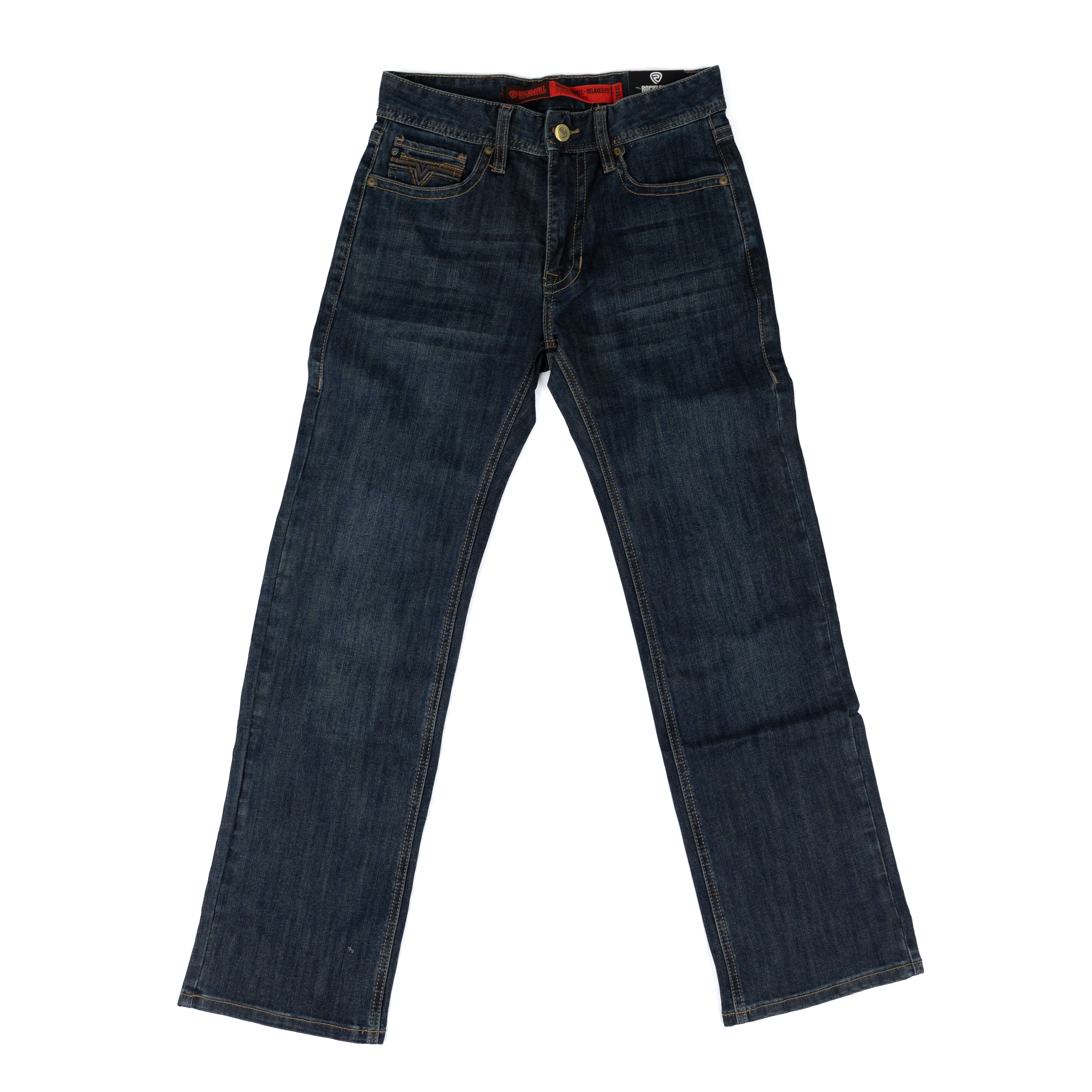 Men's Rock and Roll Denim Dark Wash Double Barrel Relaxed Straight Jeans BM0SD08006