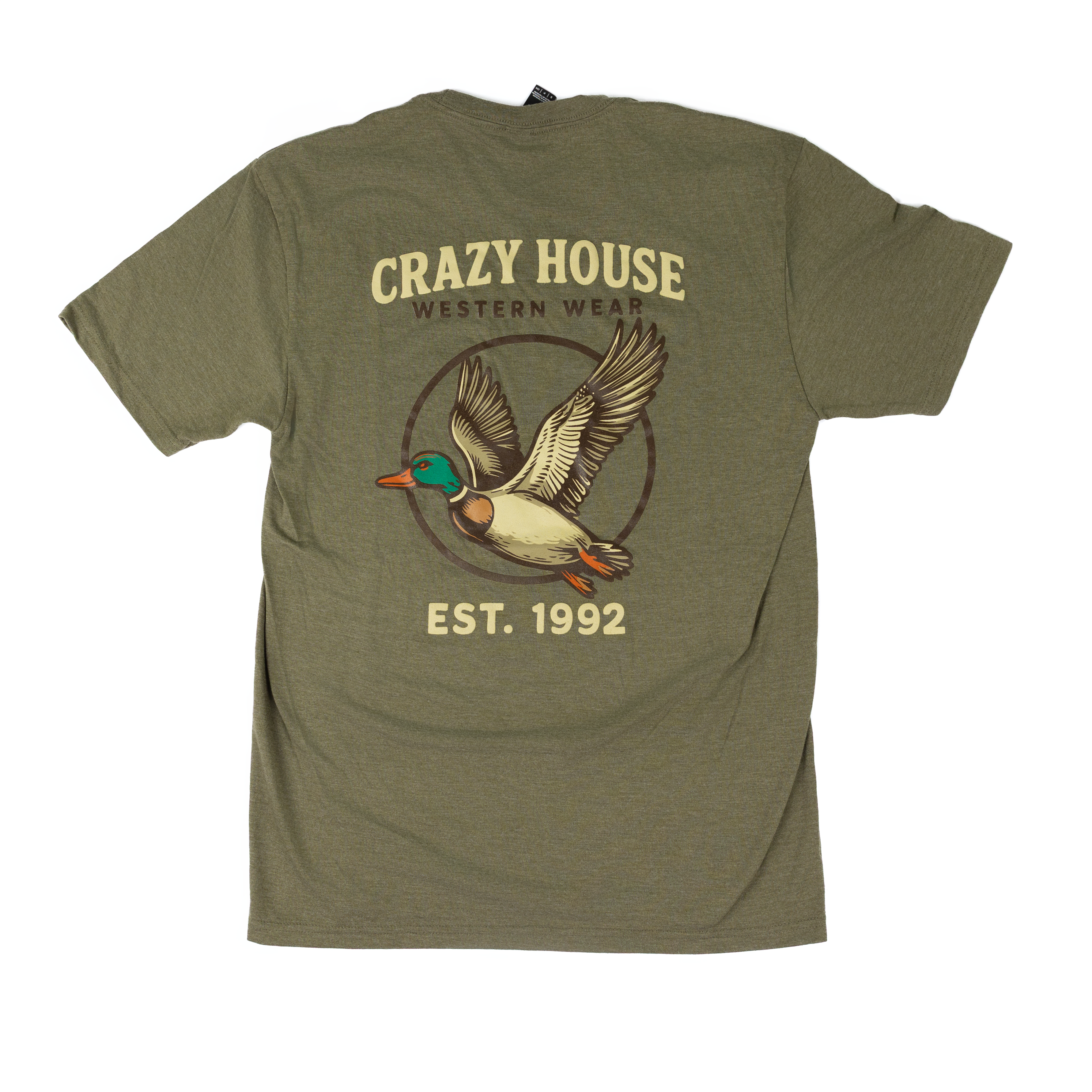 Crazy House Military Green Flying Mallard T-shirt
