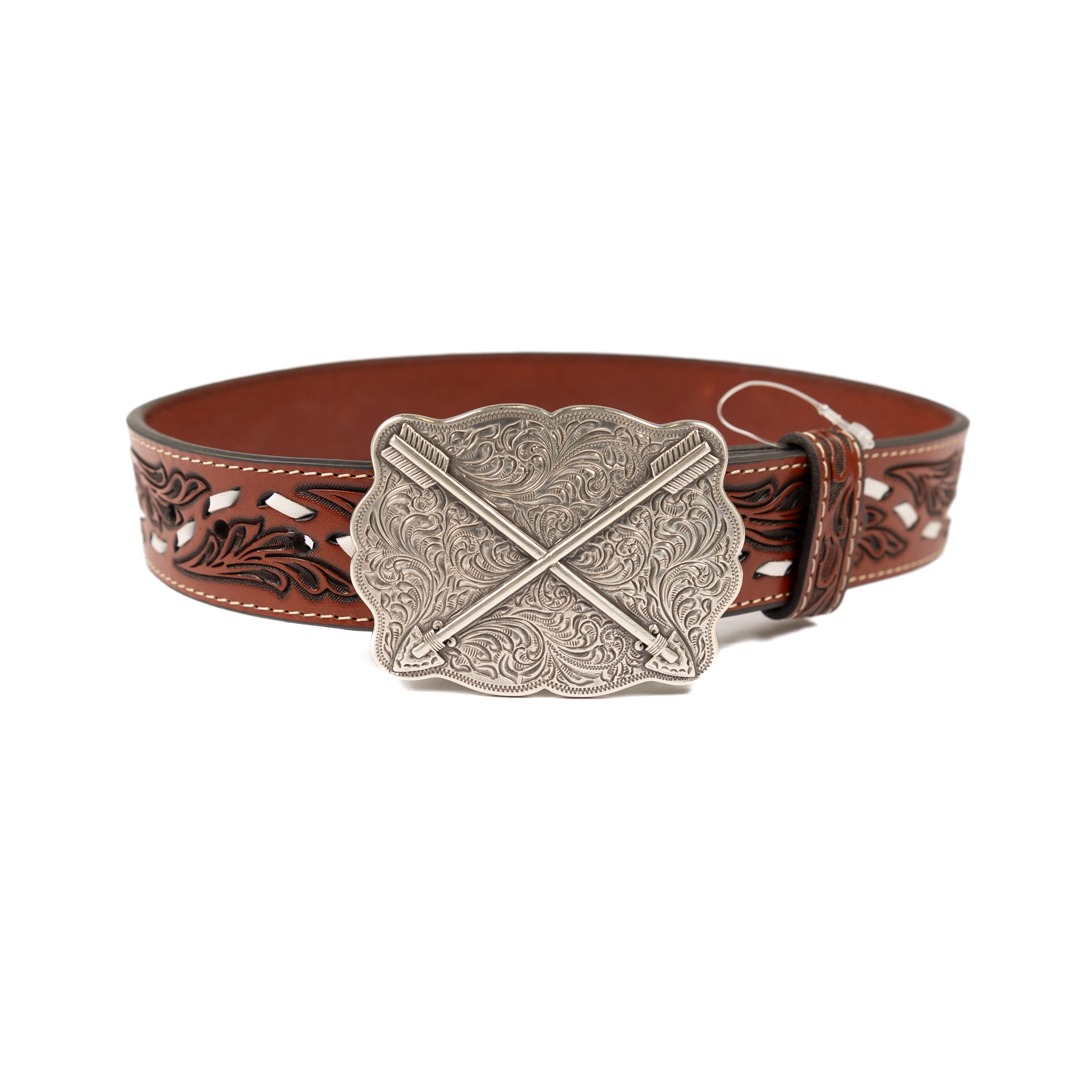 Boy's Cowboy Chrome Brown Leather Belt with Stitching 916