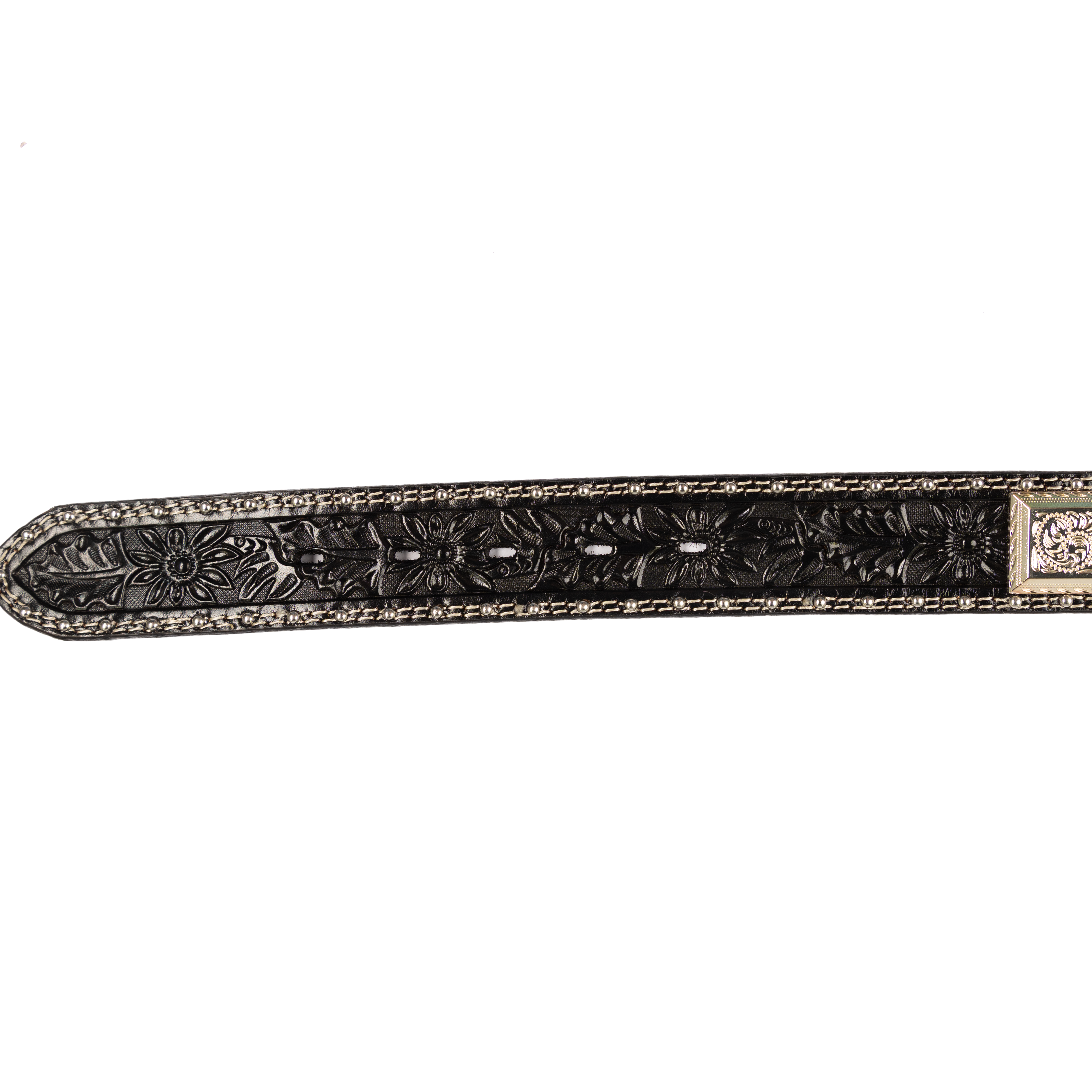 Men's Cowboy Chrome Black Leather Belt with Conchos 1841