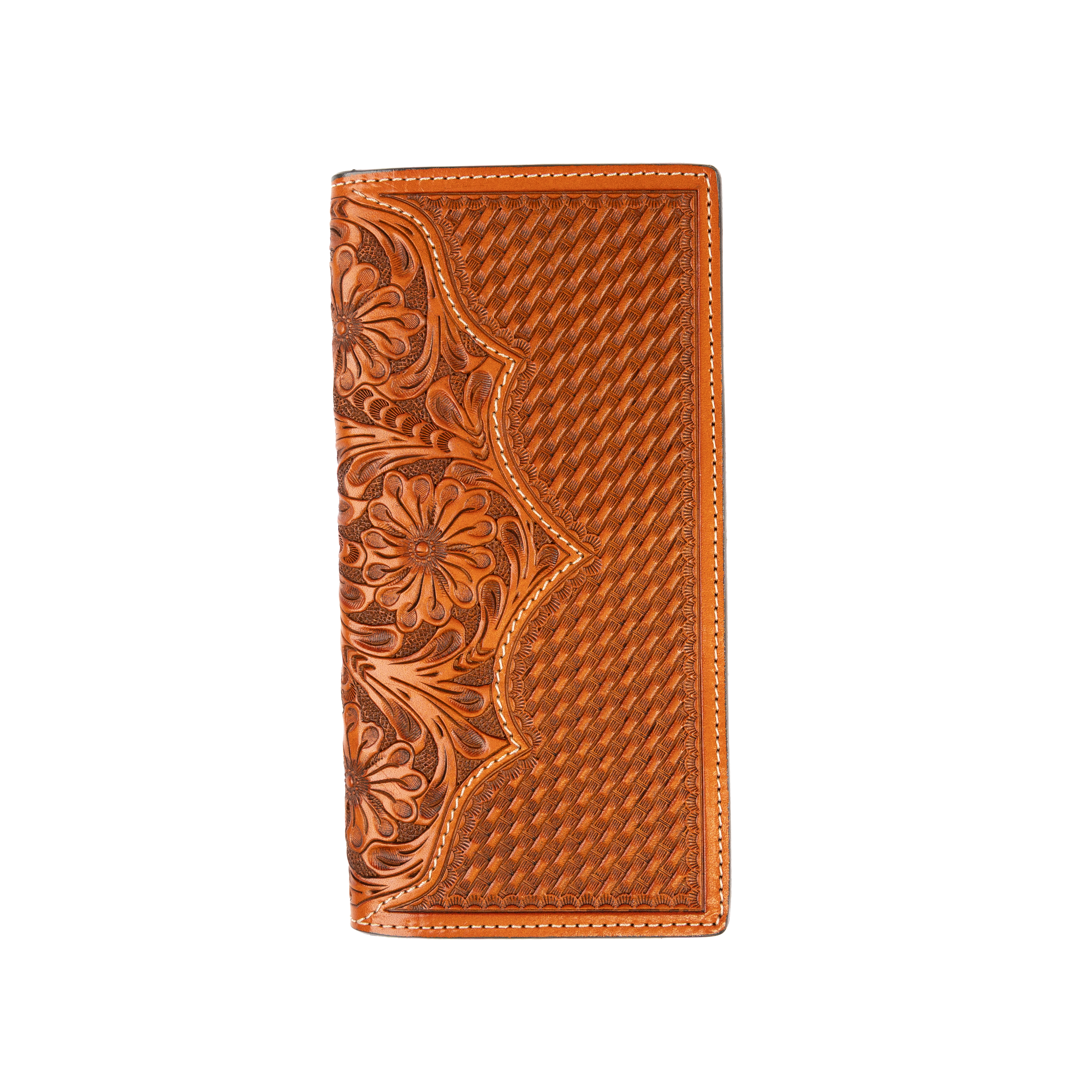 Rodeo Slim  美品 Men's Cowboy Chrome Saddle Tan Basket Weave and Tooled Rodeo Style