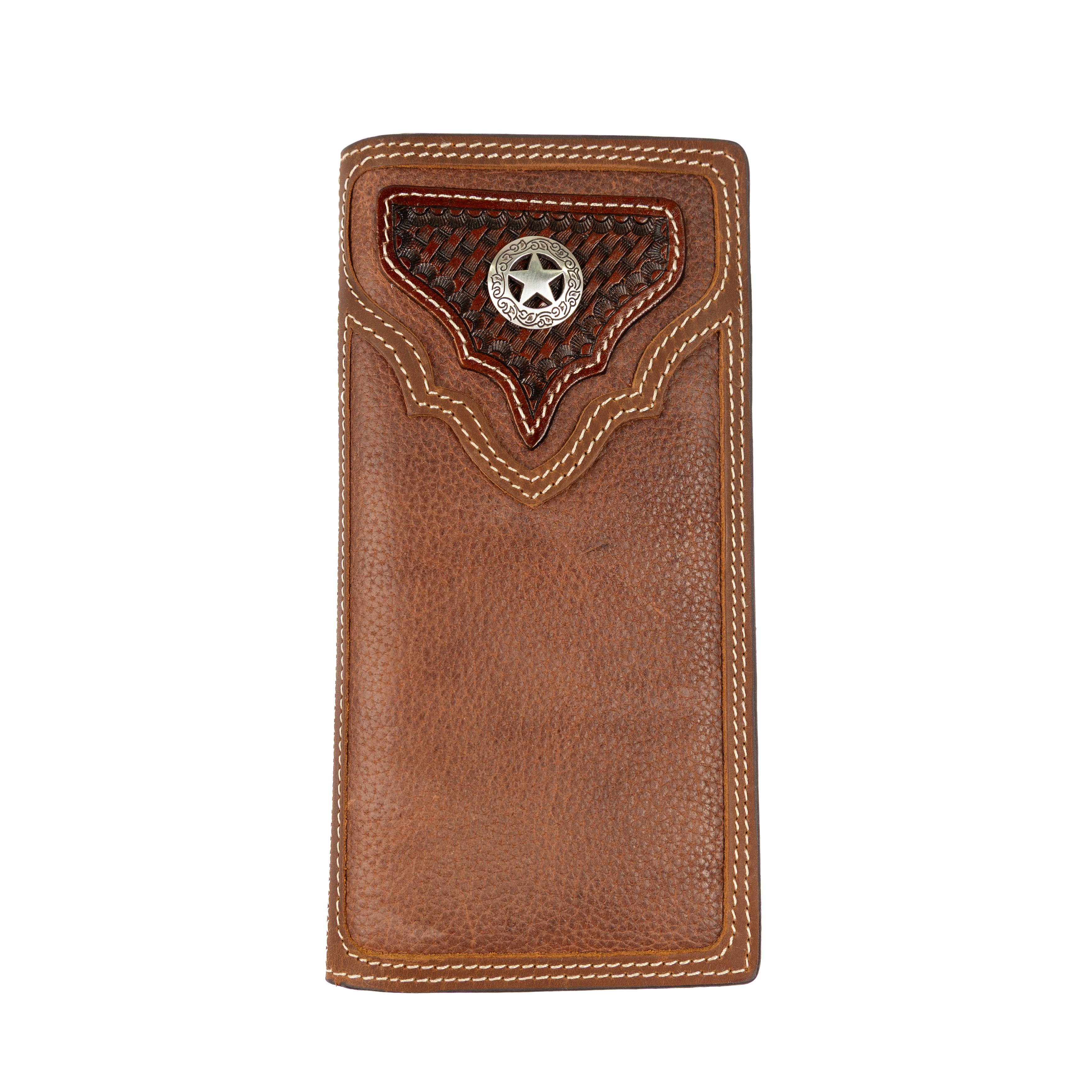 Men's Cowboy Chrome Brown Rodeo Style Wallet with Silver Concho
