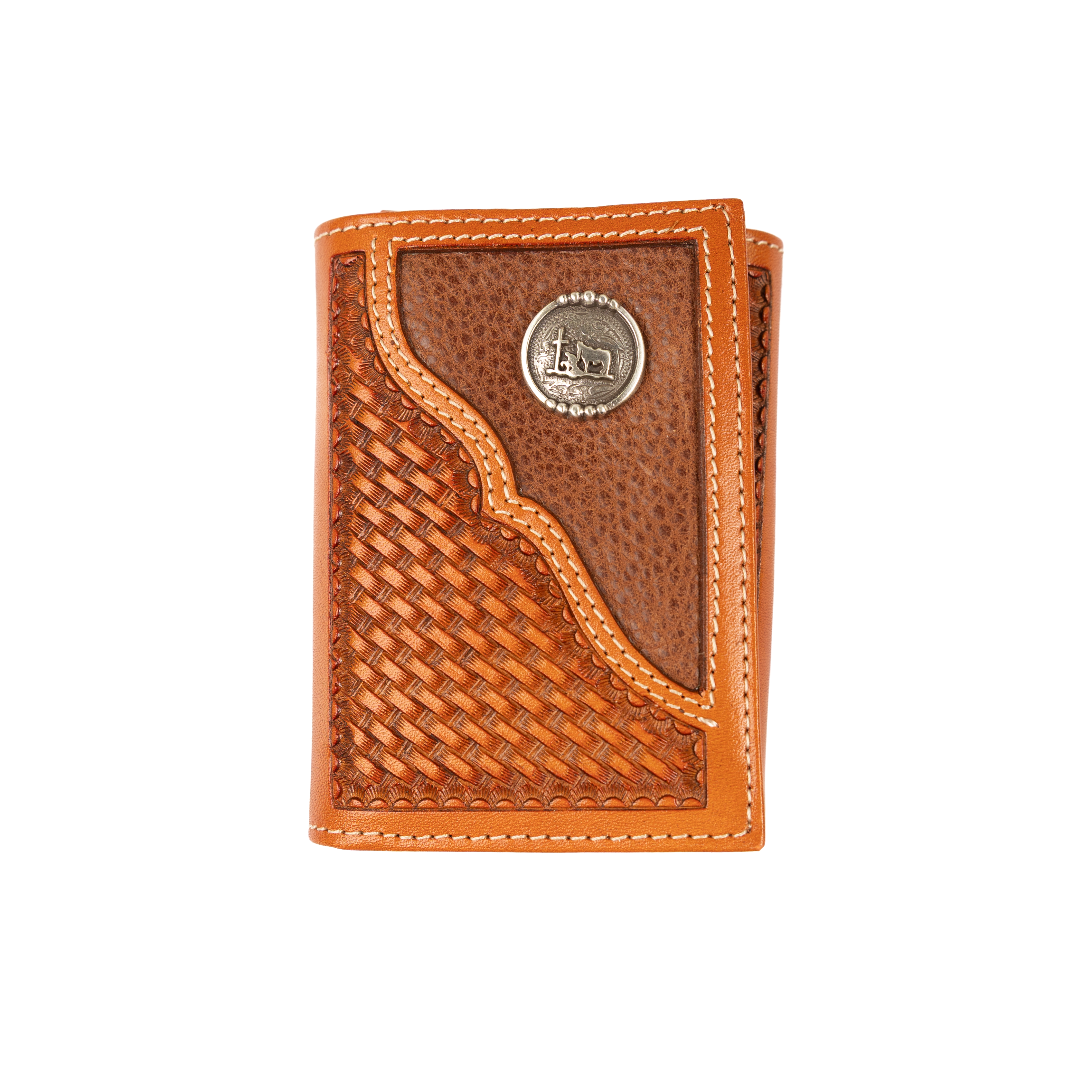 Men's Cowboy Chrome Saddle Tan Tri-fold Wallet with Concho W378P