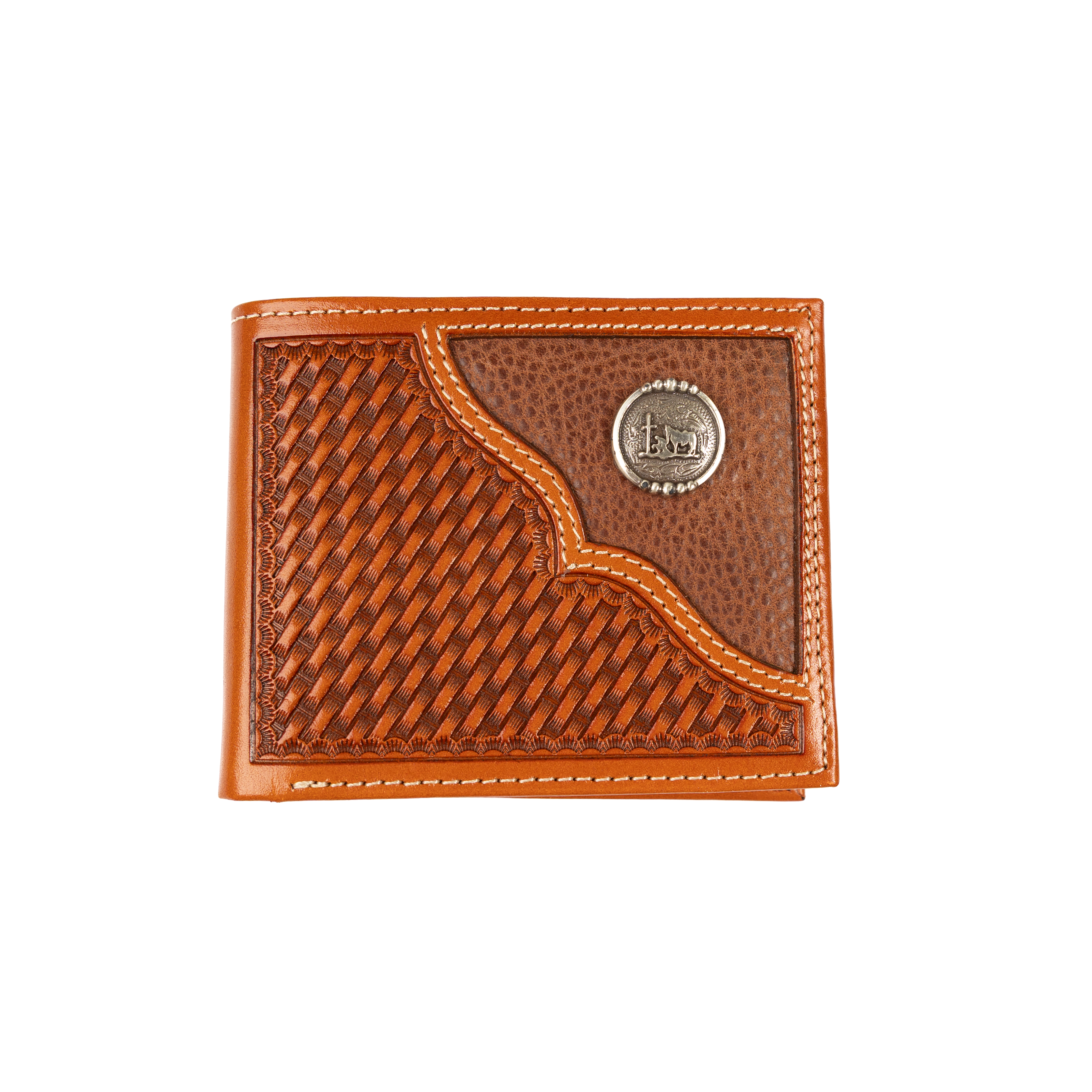 Men's Cowboy Chrome Saddle Tan Bi-fold Wallet with Silver Concho W368P