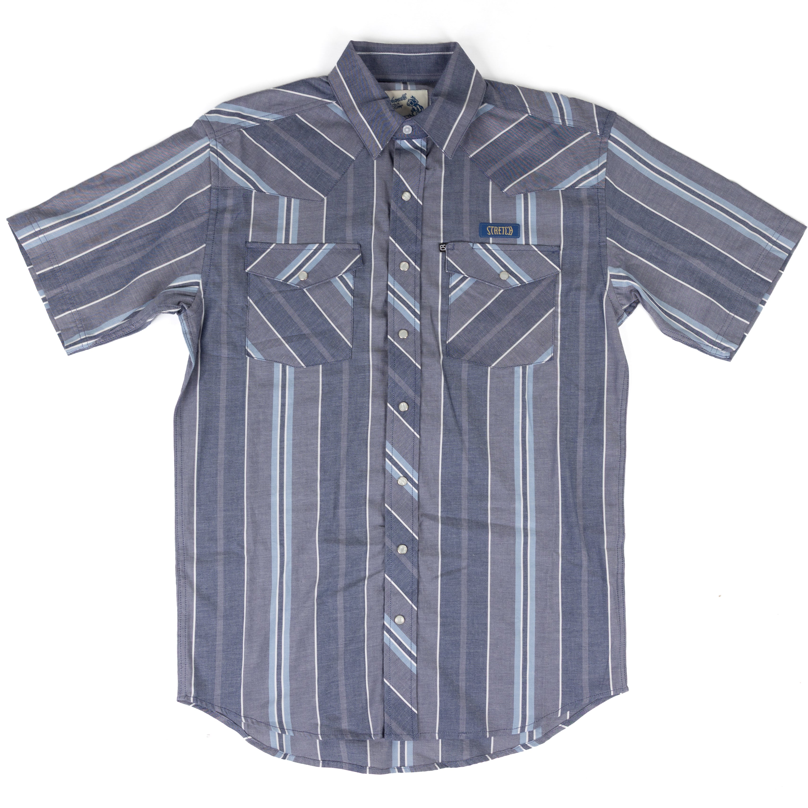 Panhandle Men's Short Sleeve Blue Striped Snap Shirt PMN3S09475
