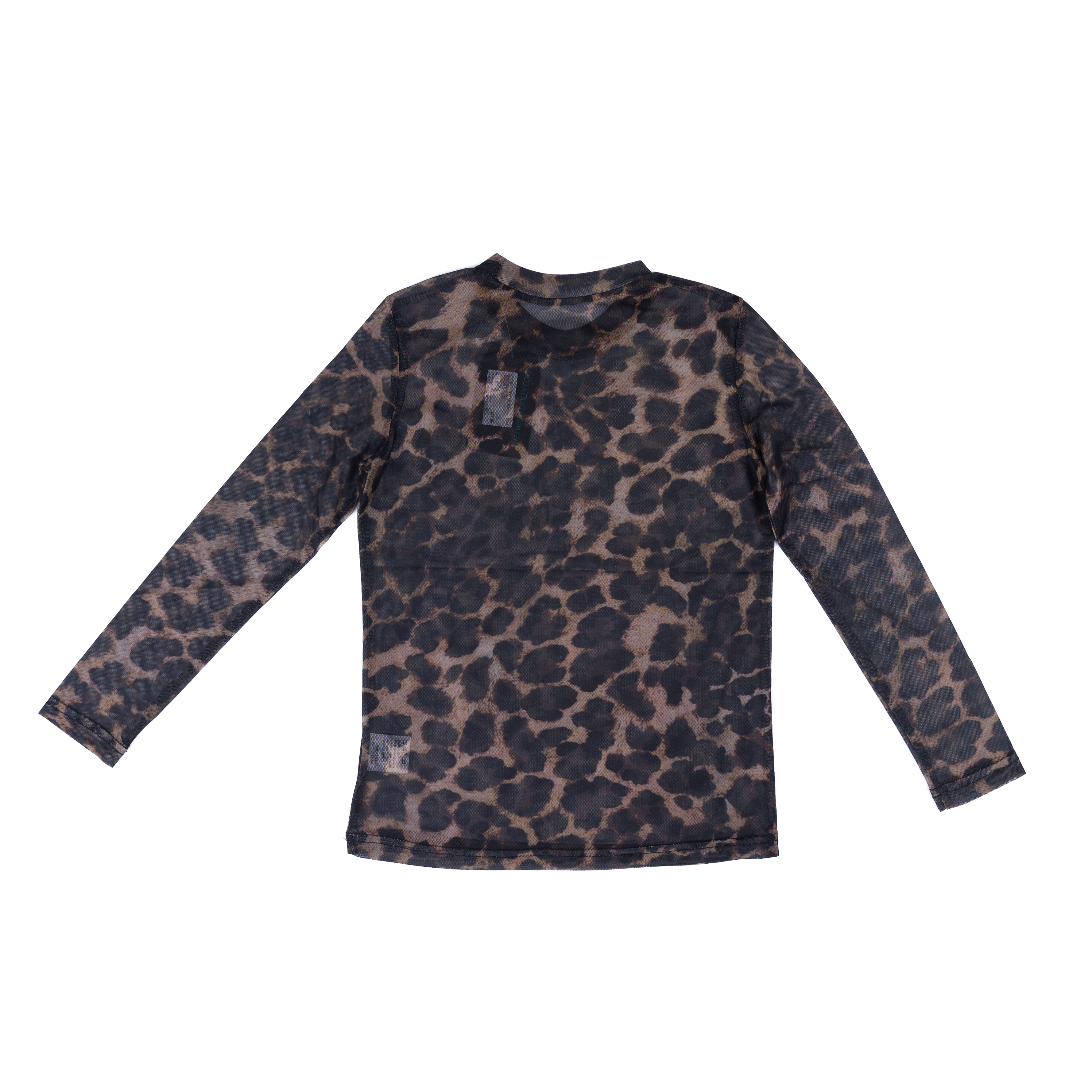 Girl's Twisted Filly Long Sleeve Dark Cheetah Print Mesh Top