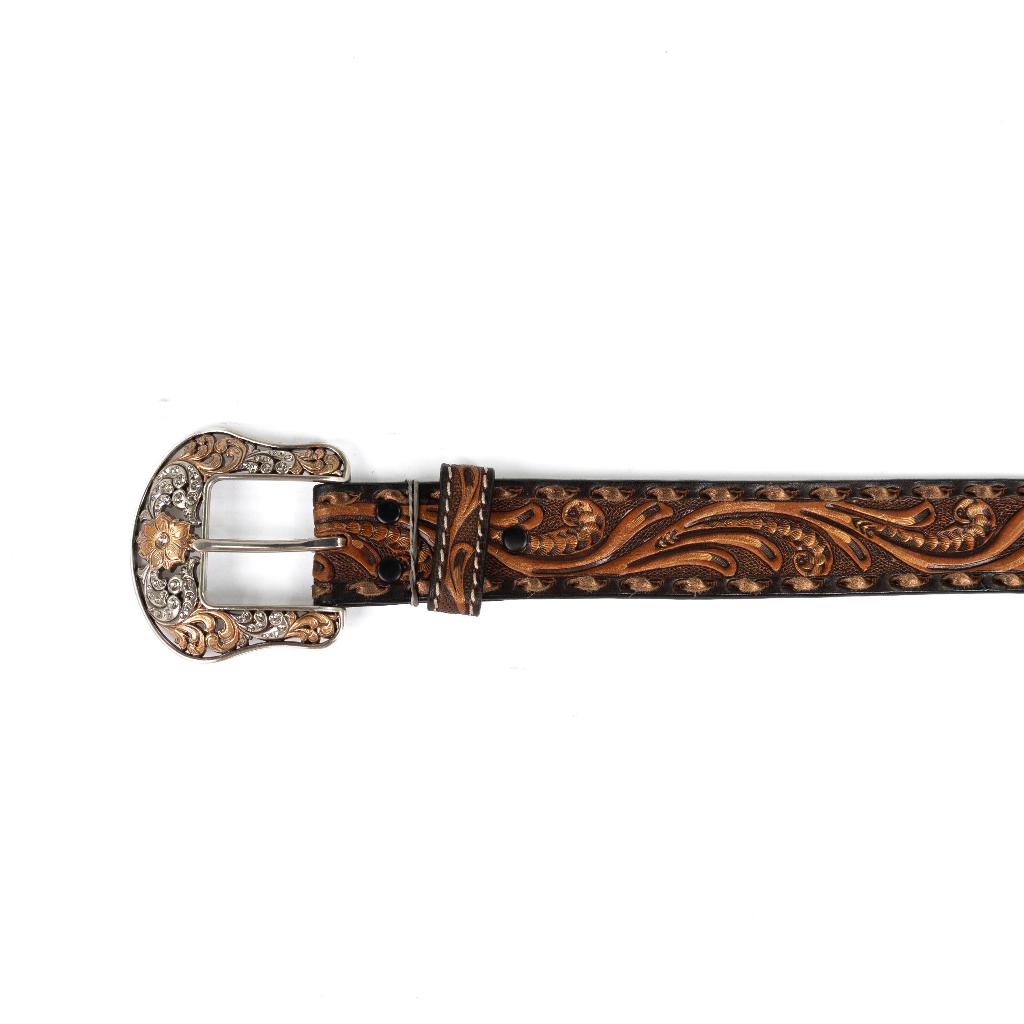 Angel Ranch Women's Scroll Tooled Brown Leather Belt