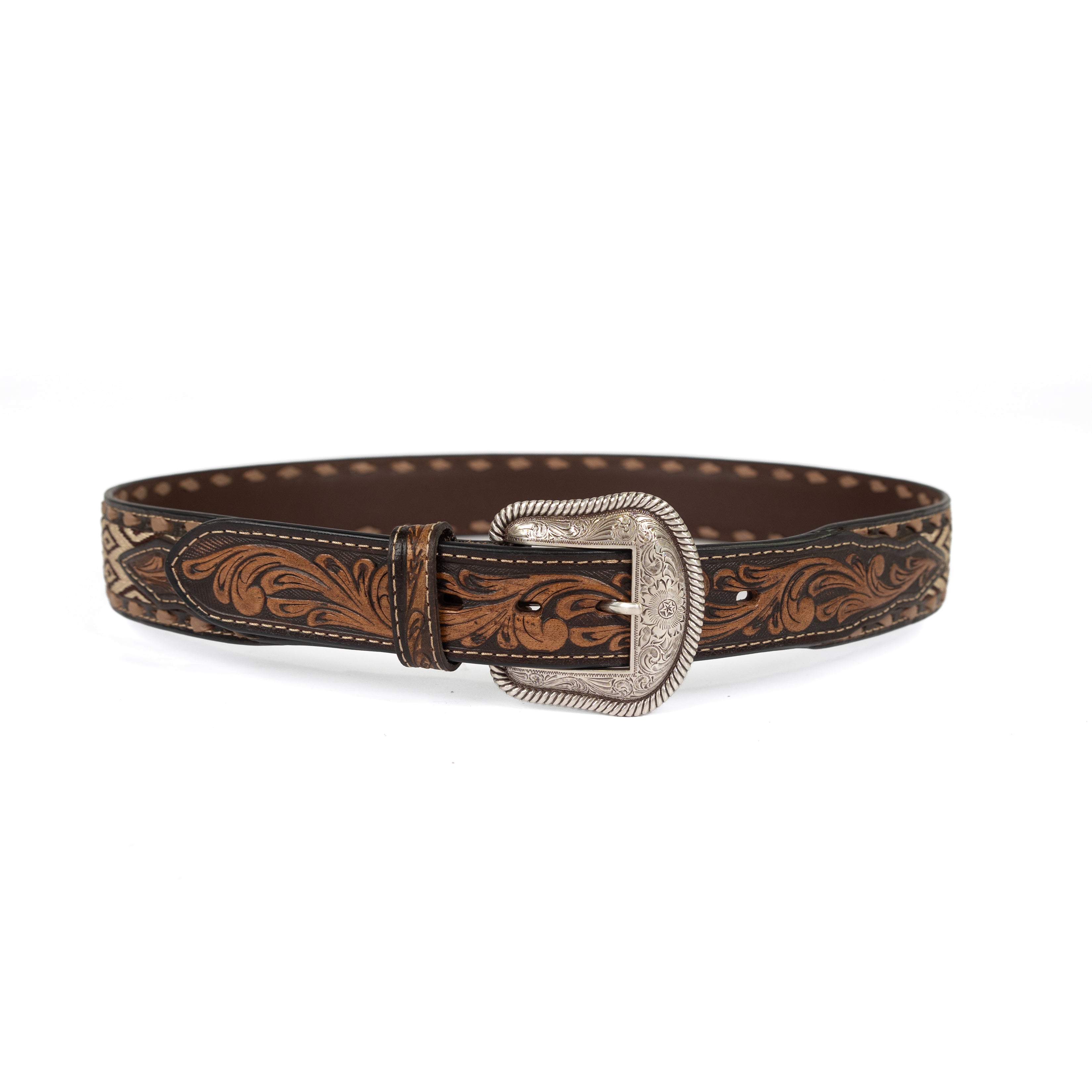 Nocona Men's Diamond Embroidered Brown Leather Belt