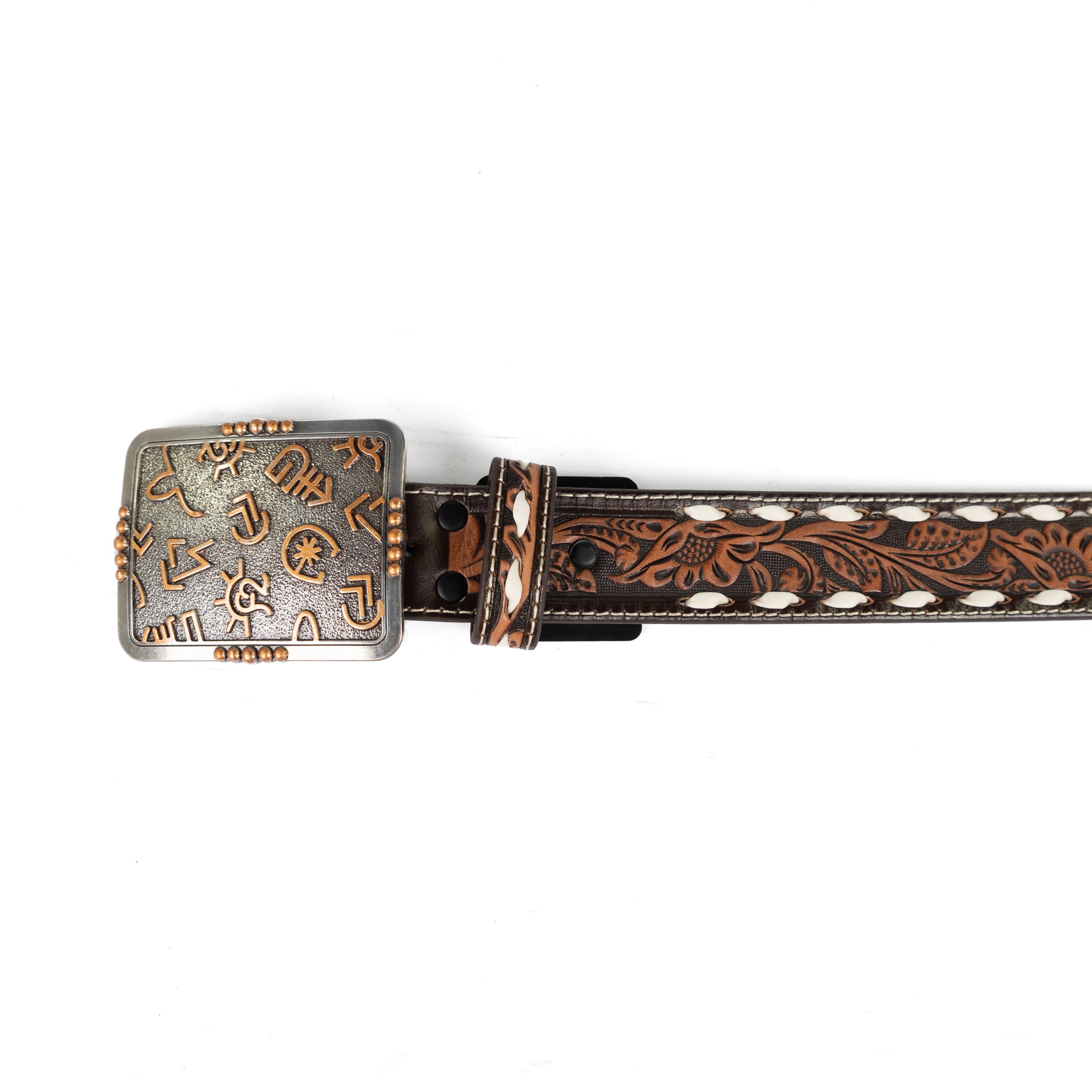 Angel Ranch Women's Floral Tooled Genuine Leather Belt with Buck Stitching