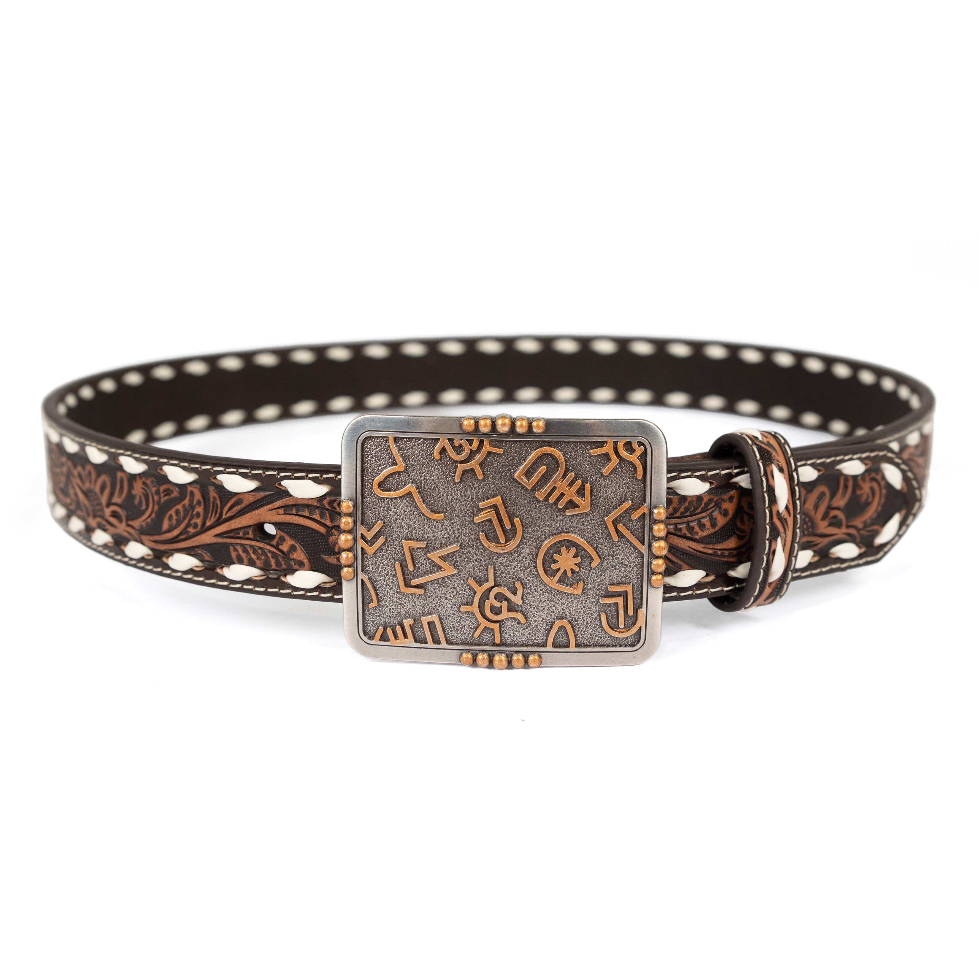 Angel Ranch Women's Floral Tooled Genuine Leather Belt with Buck Stitching