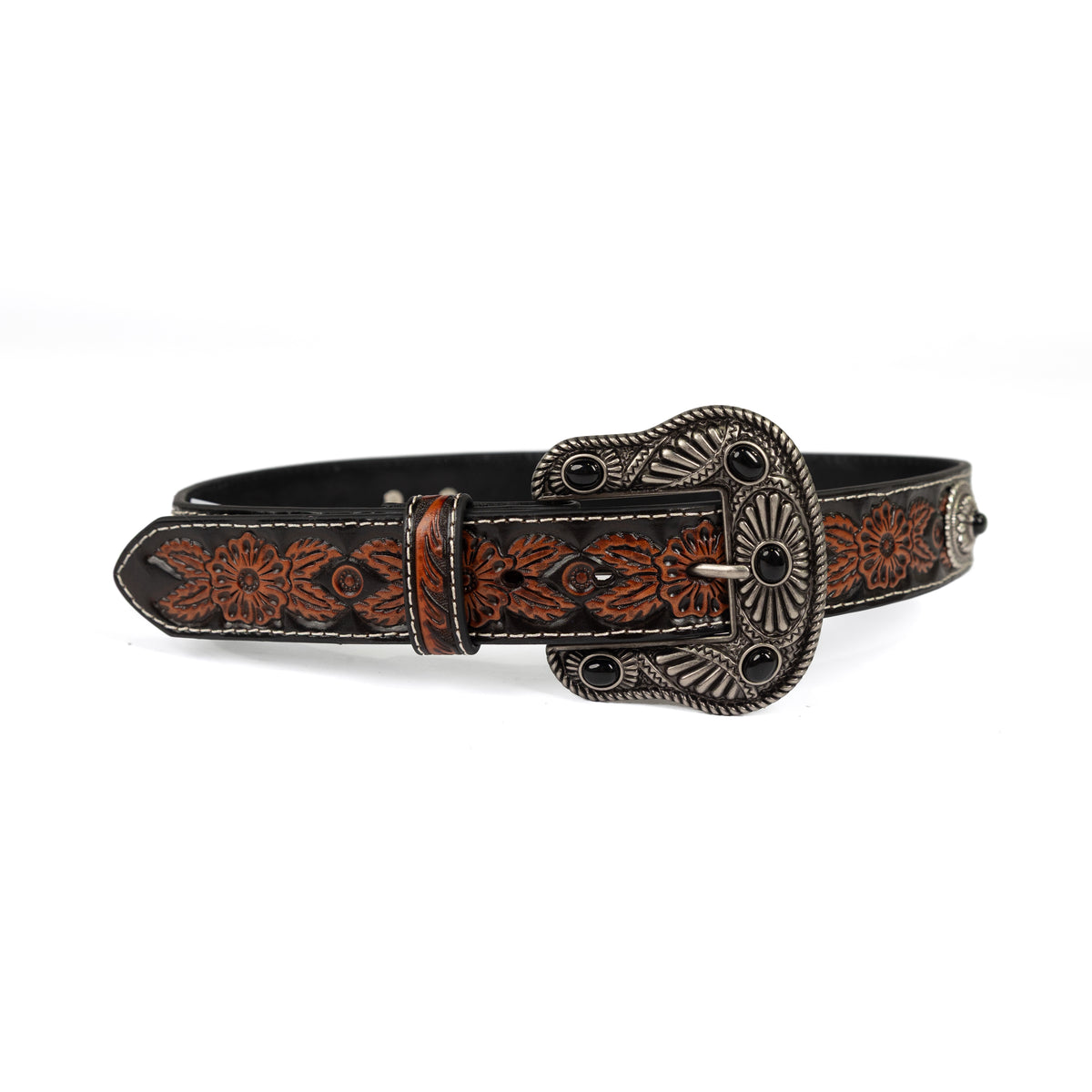 Ariat Women's Floral Embossed Concho Black Western Belt