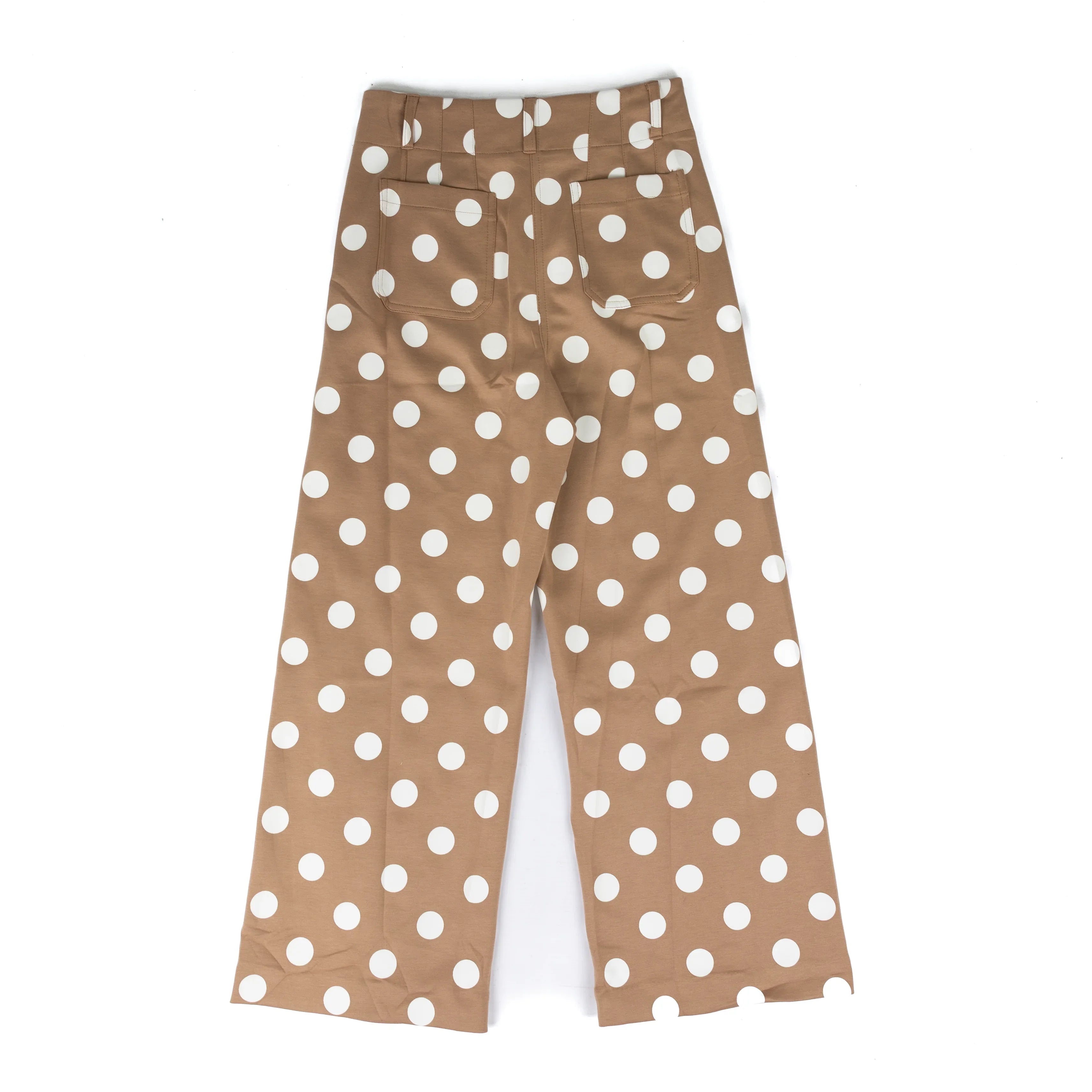 Women's Tan and White Polka Dot High-Rise Wide Leg Pants IP19290