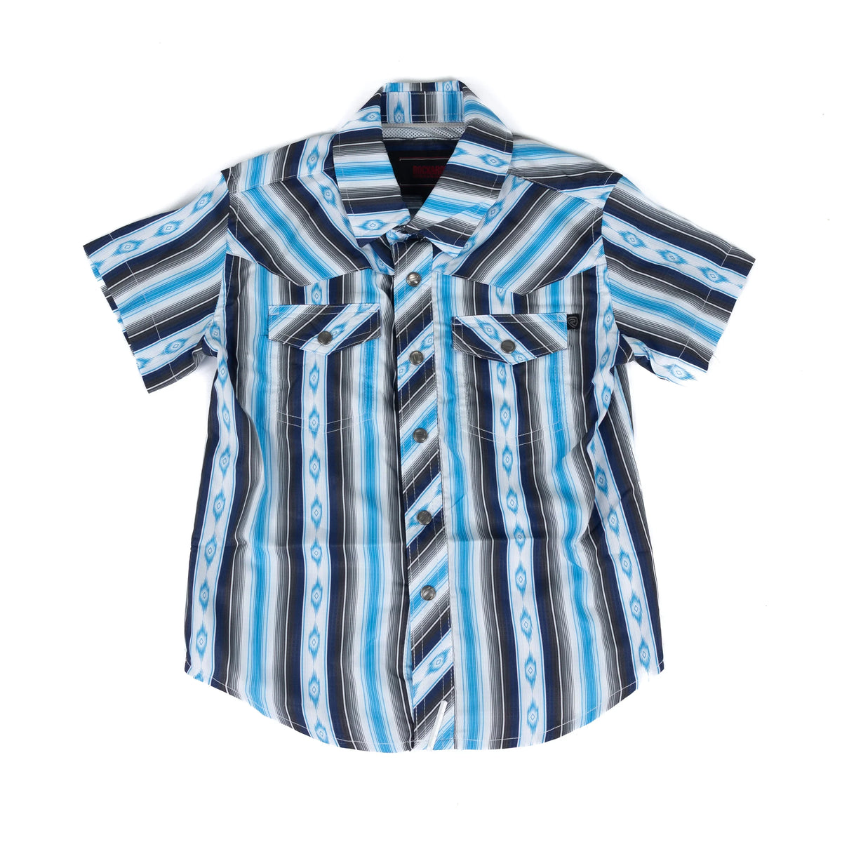 Boy's Rock and Roll Short Sleeve Striped Print Tek Snap Shirt BBN3S08685