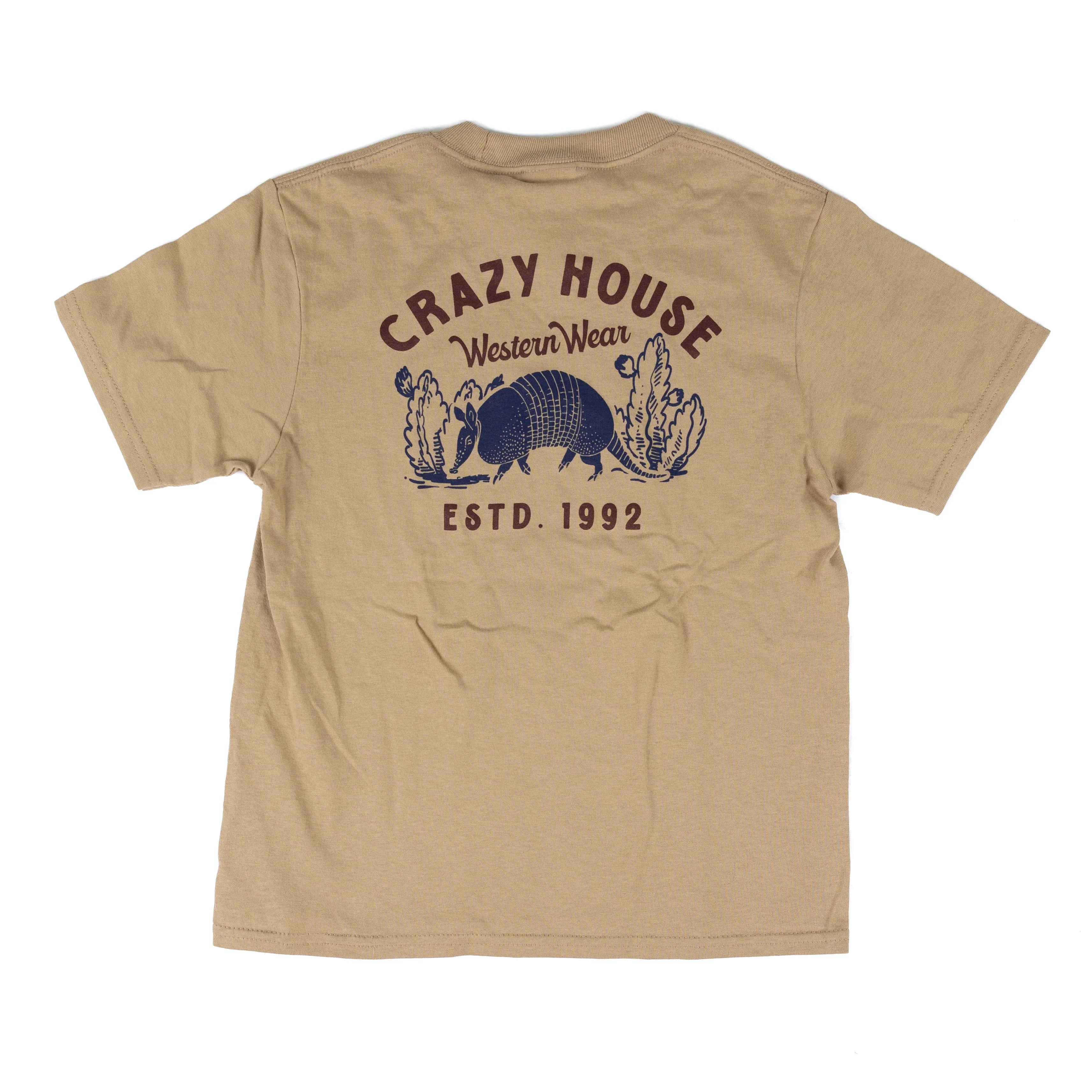 Youth Crazy House Short Sleeve Western Armadillo Printed T-shirt