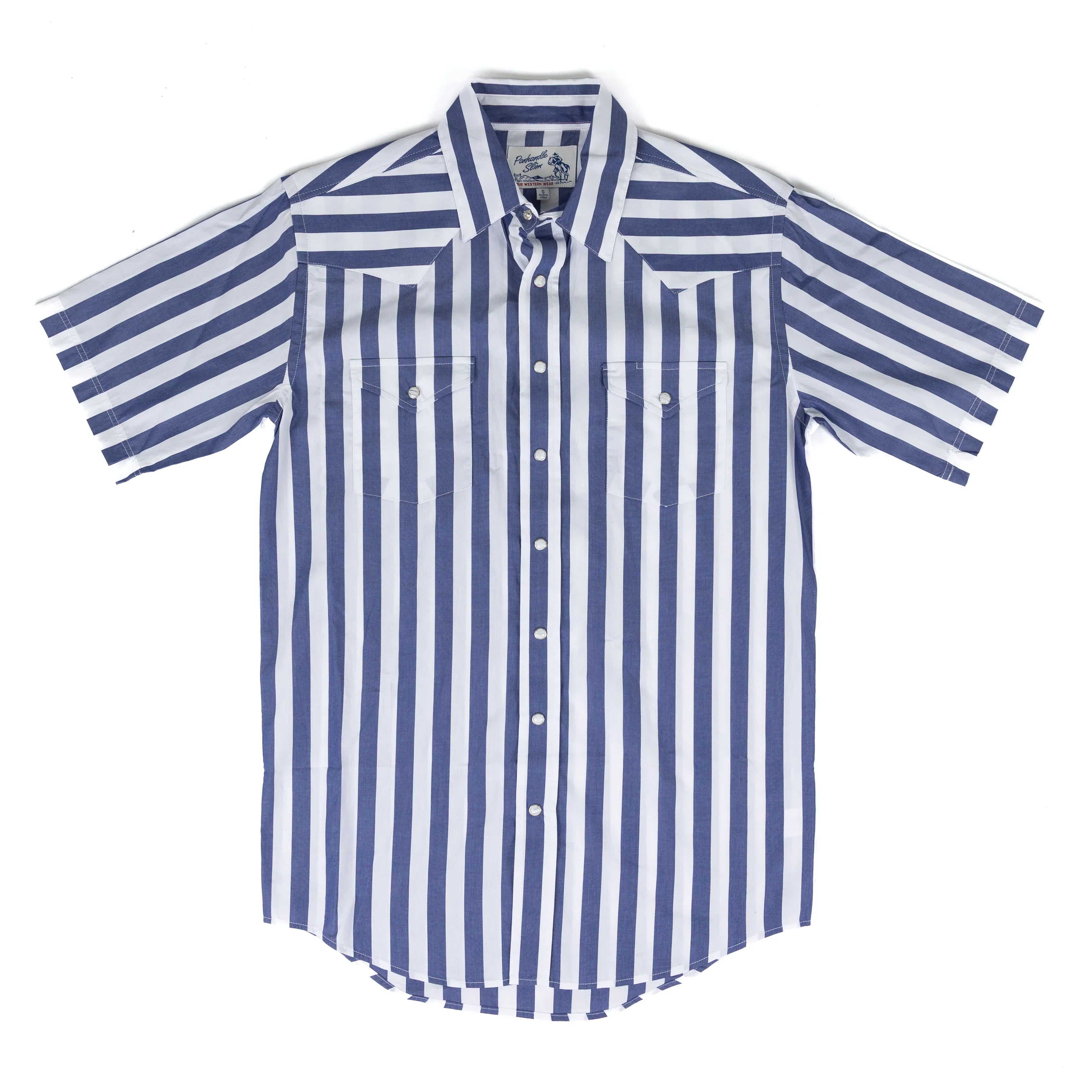 Men's Panhandle Short Sleeve Blue and White Snap Shirt PMN3S08906