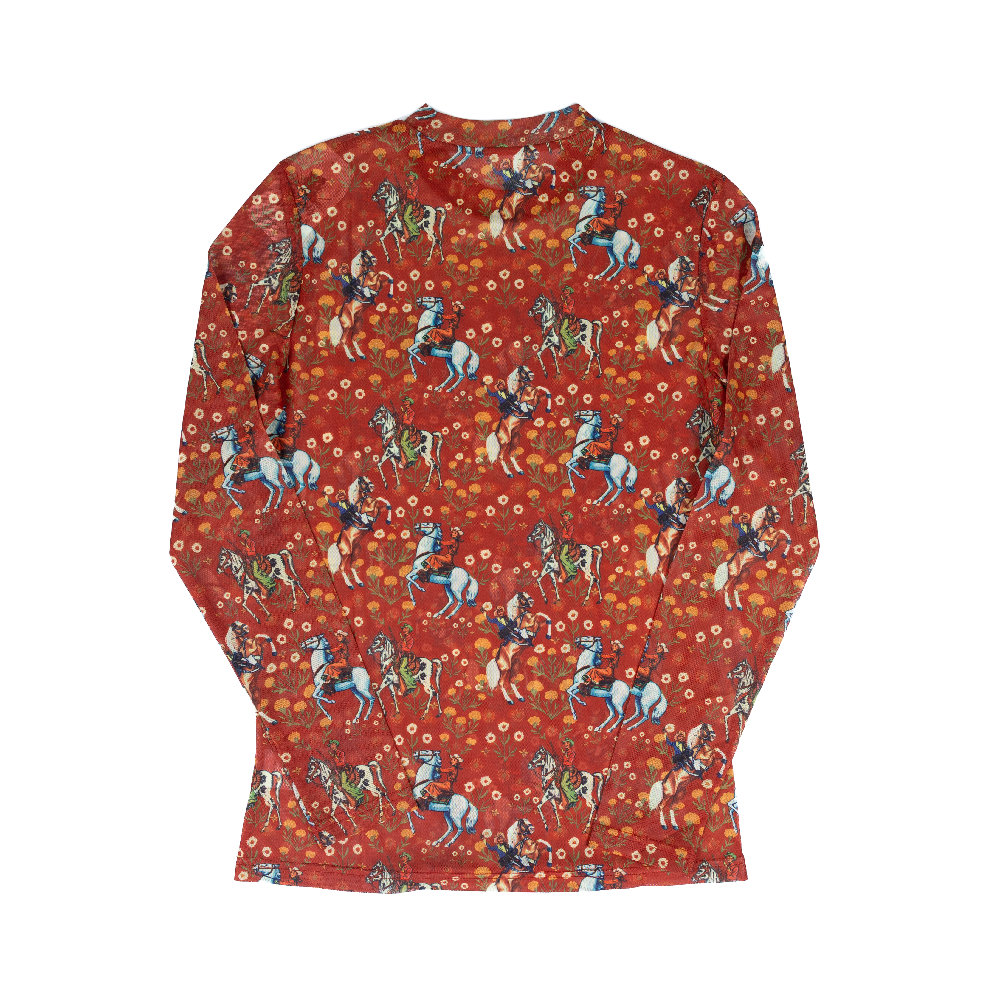 Women's Turquoise Haven Long Sleeve Red Cowboy Mesh Top