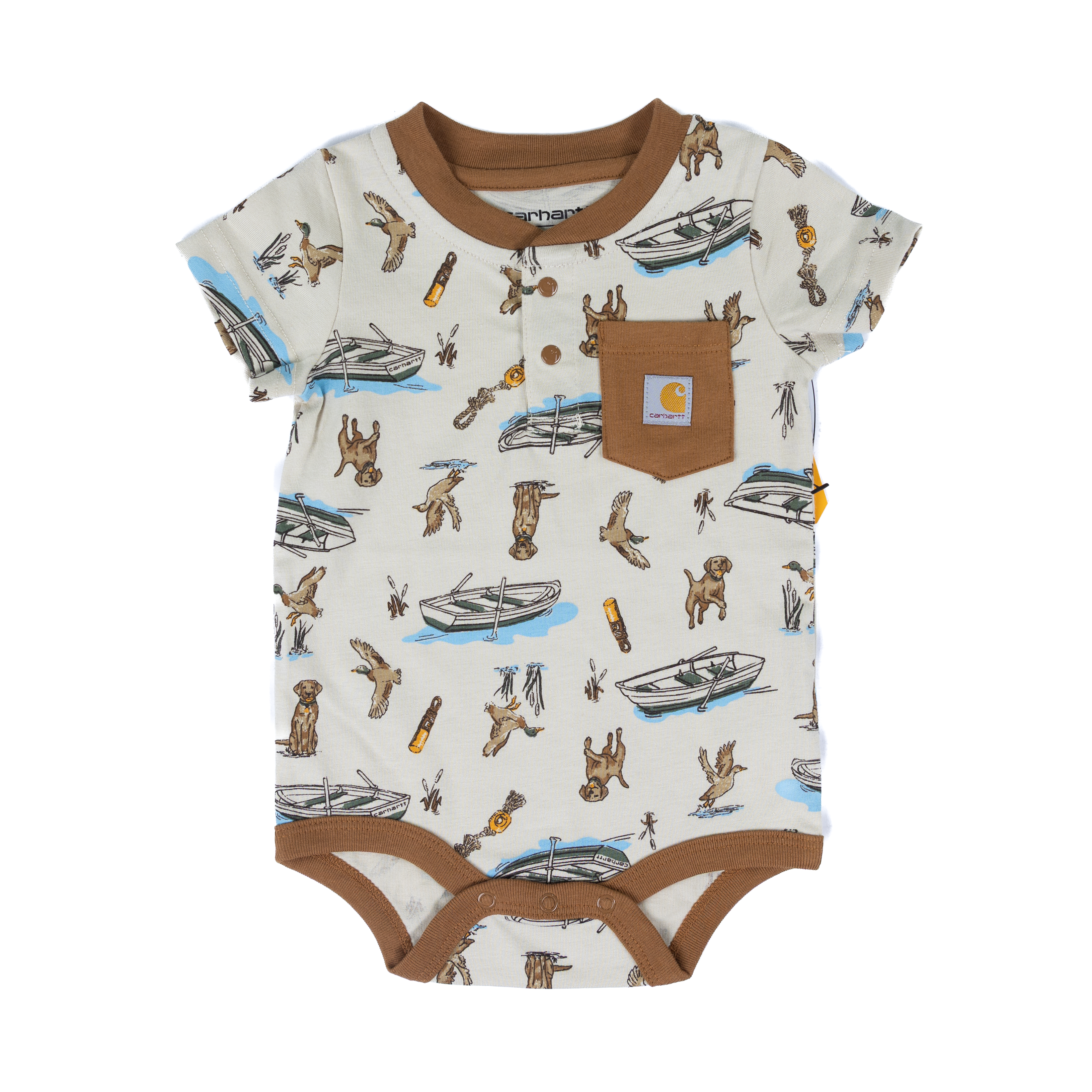 Boy's Carhartt Short Sleeve Henley Duck Dog Bodysuit CA6822-CT57