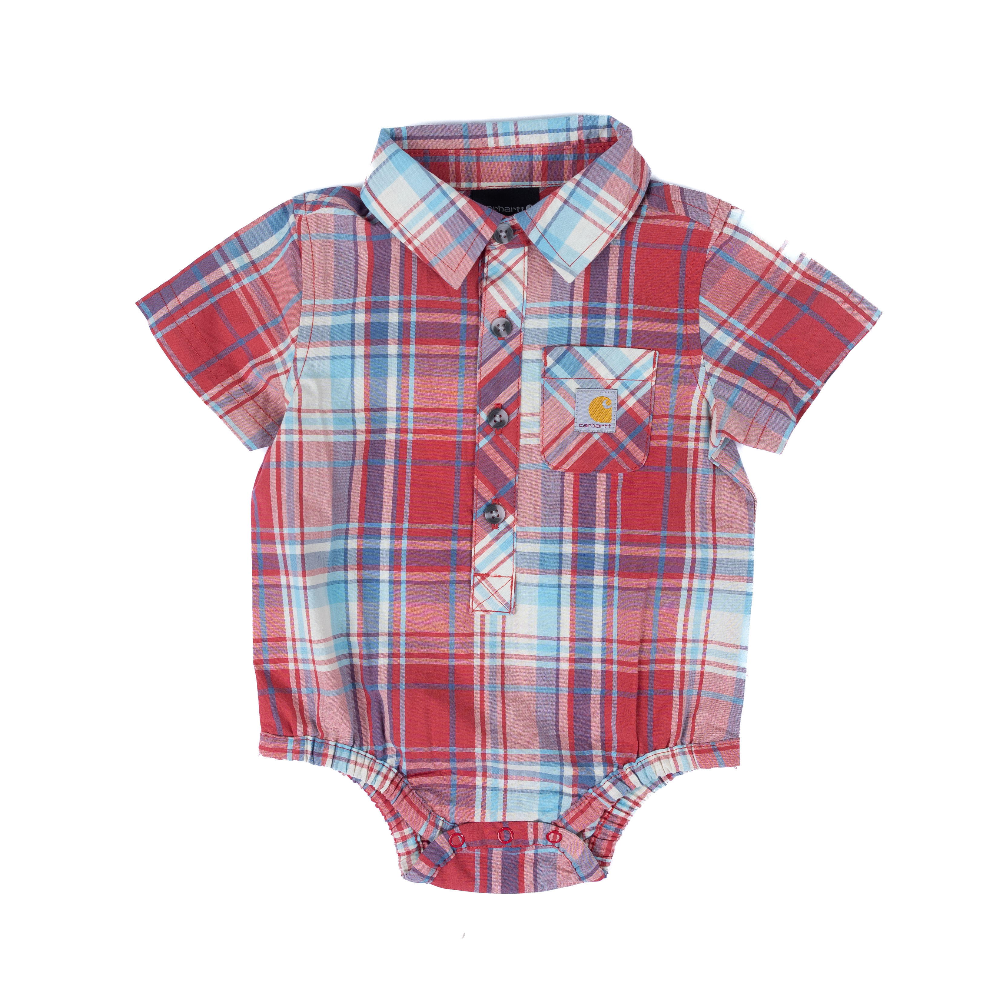 Boy's Carhartt Infant Red Plaid Short Sleeve Onesie CE8213-RE1
