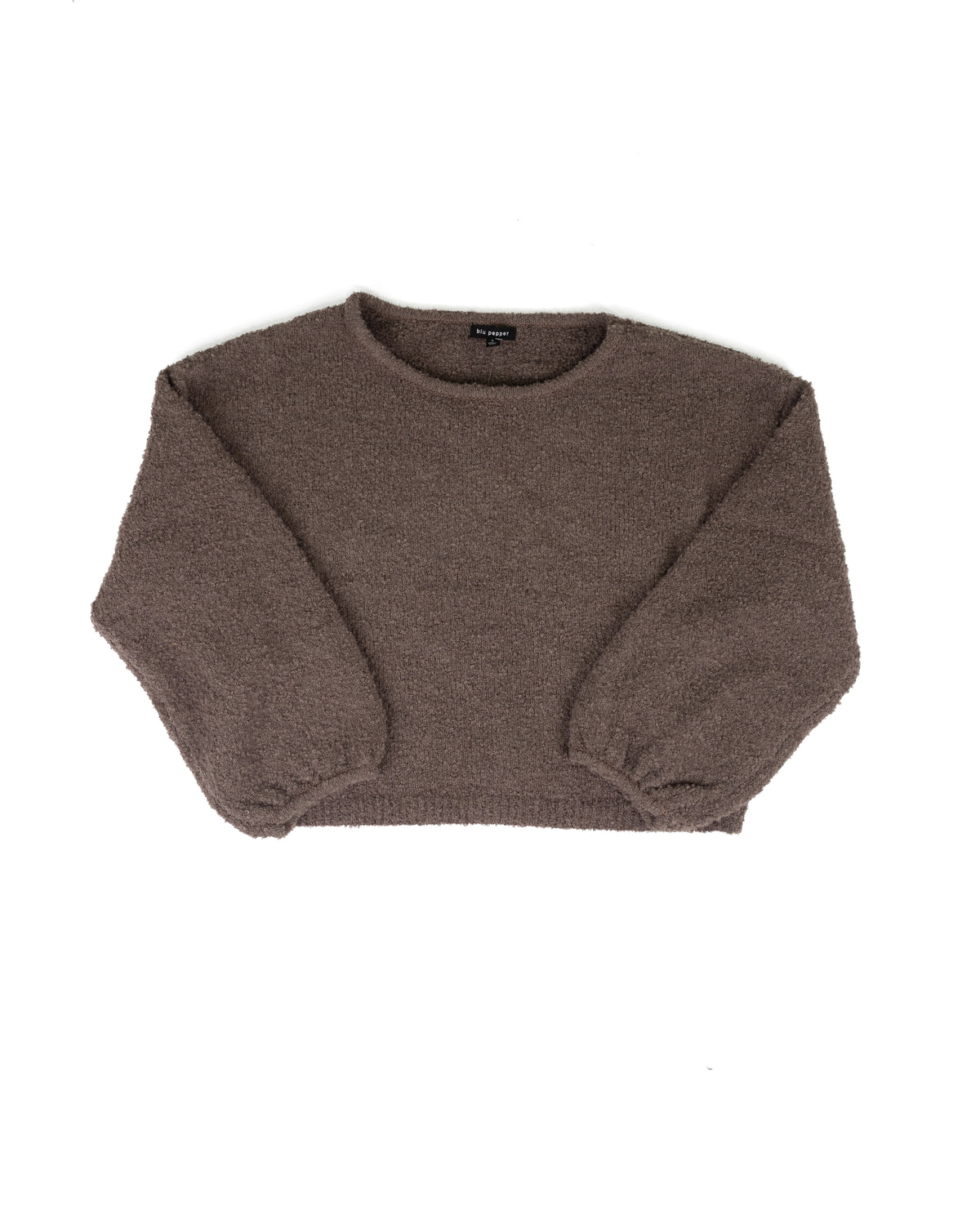 Blu Pepper Women's Mocha Long Sleeve Fuzzy Pullover Sweater