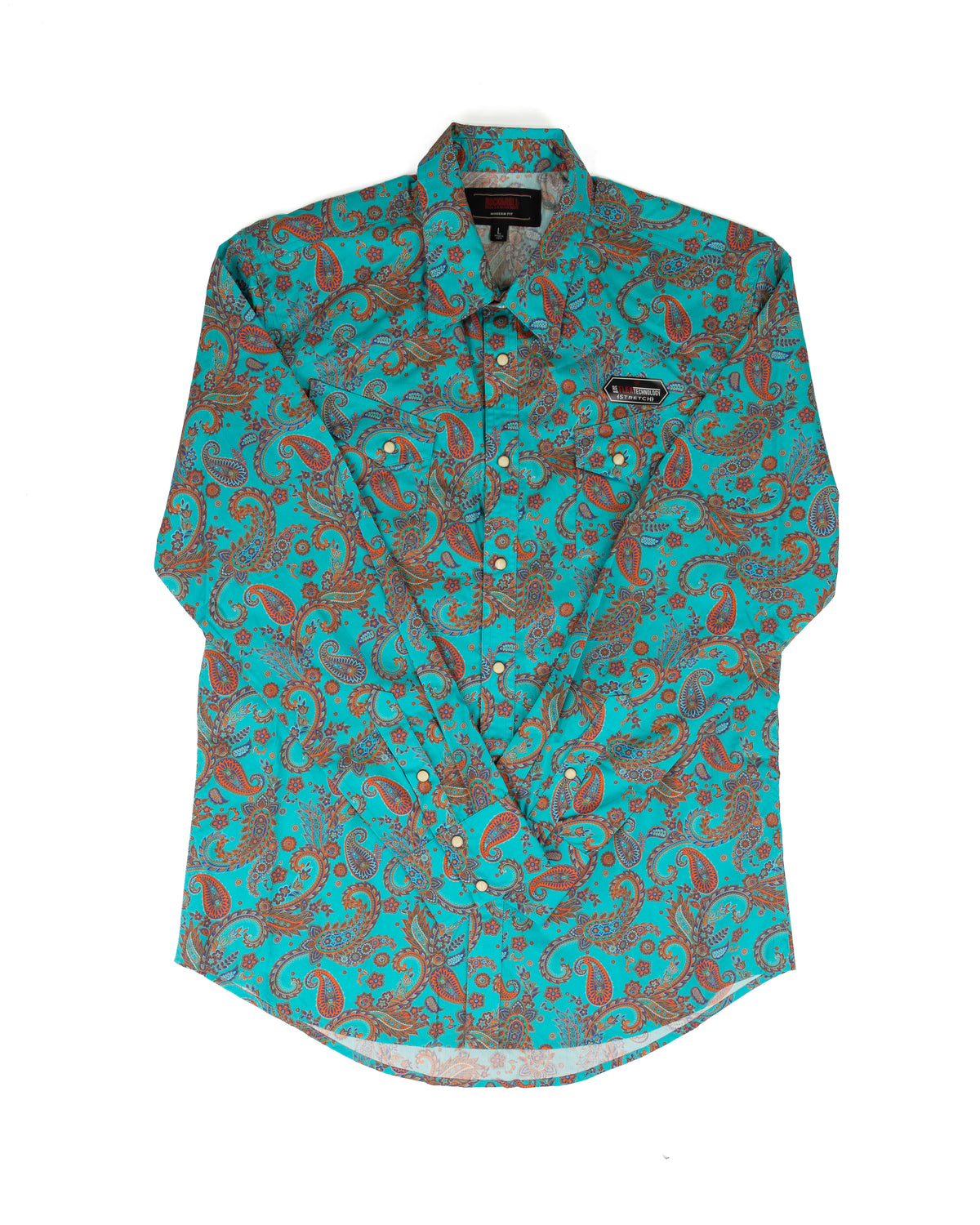 Rock and Roll Men's Long Sleeve Teal Paisley Printed Snap Shirt BMN2S09430
