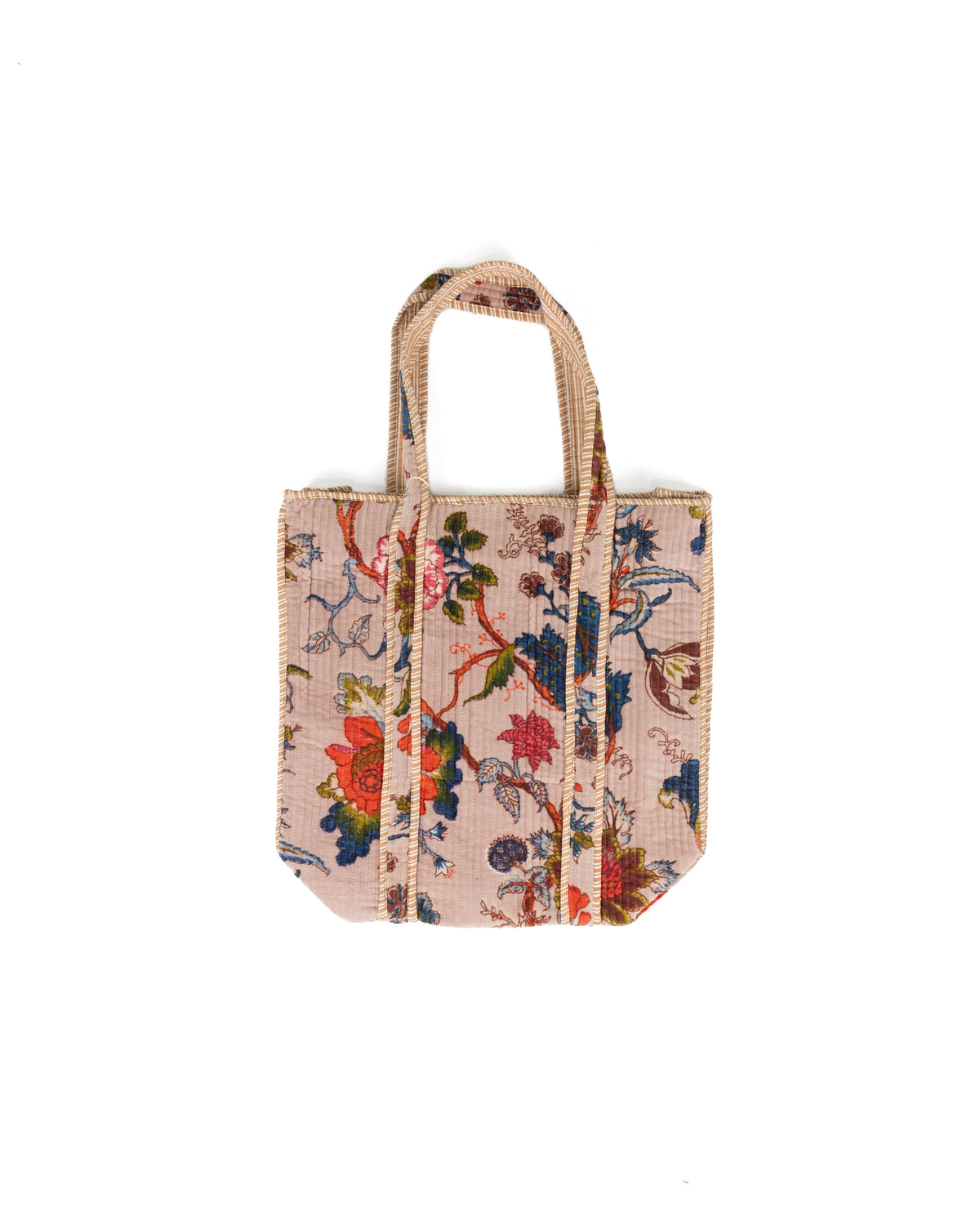 Women's Blush Pink Floral Woven Tote Bag