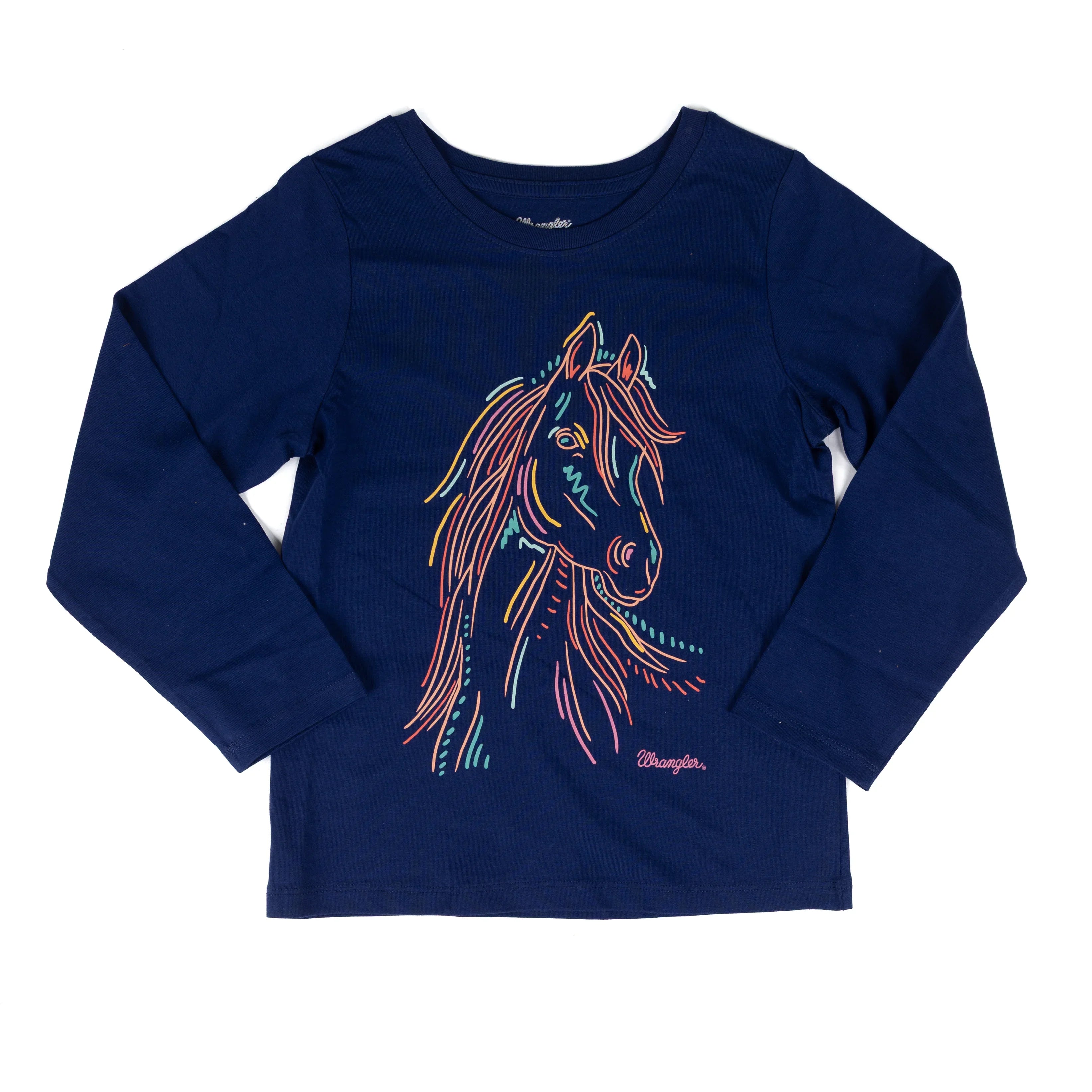Girl's Wrangler Blue Long Sleeve Pastel Horse Graphic T-shirt 112382710