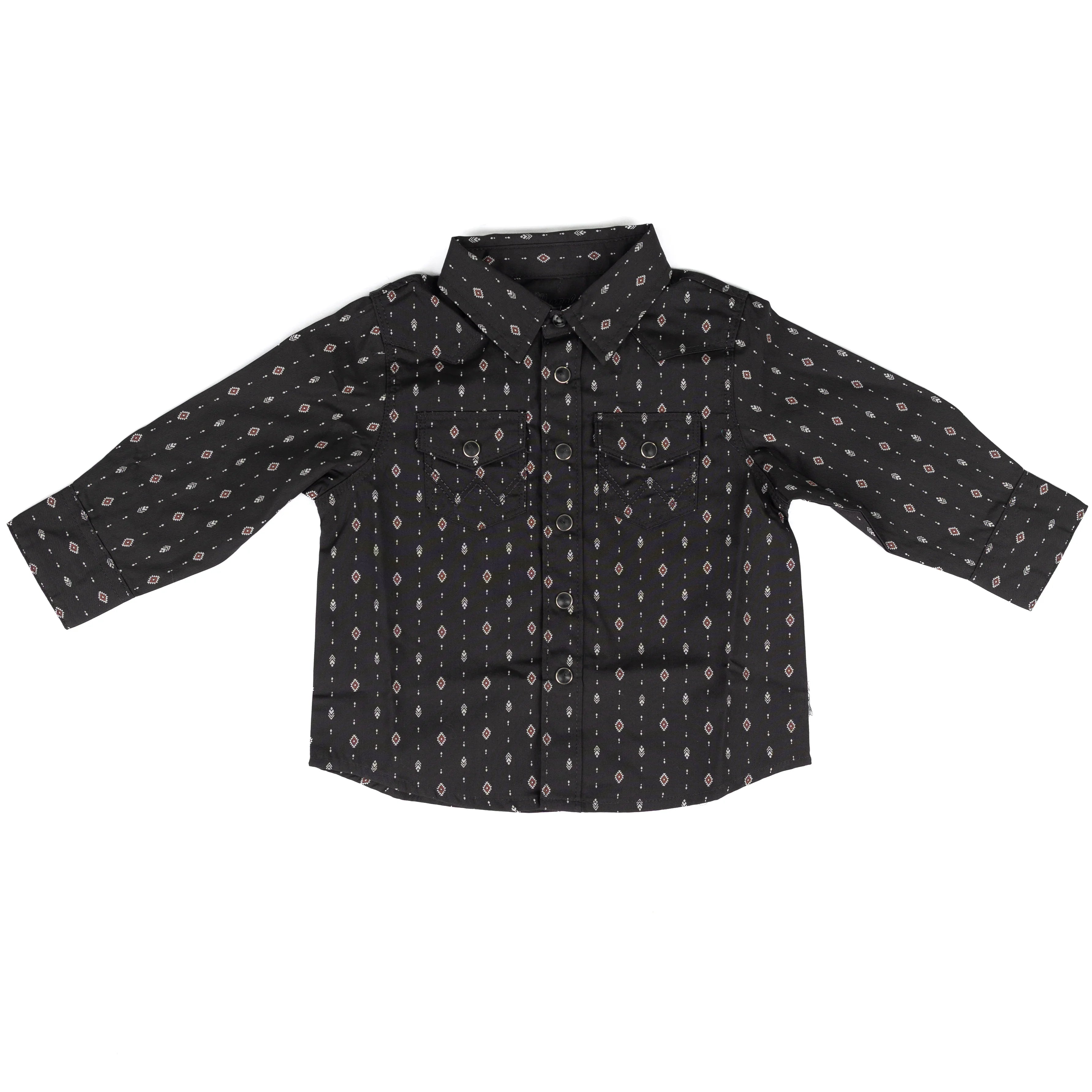 Little Boy's Wrangler Black Long Sleeve Printed Western Snap Shirt 112381495