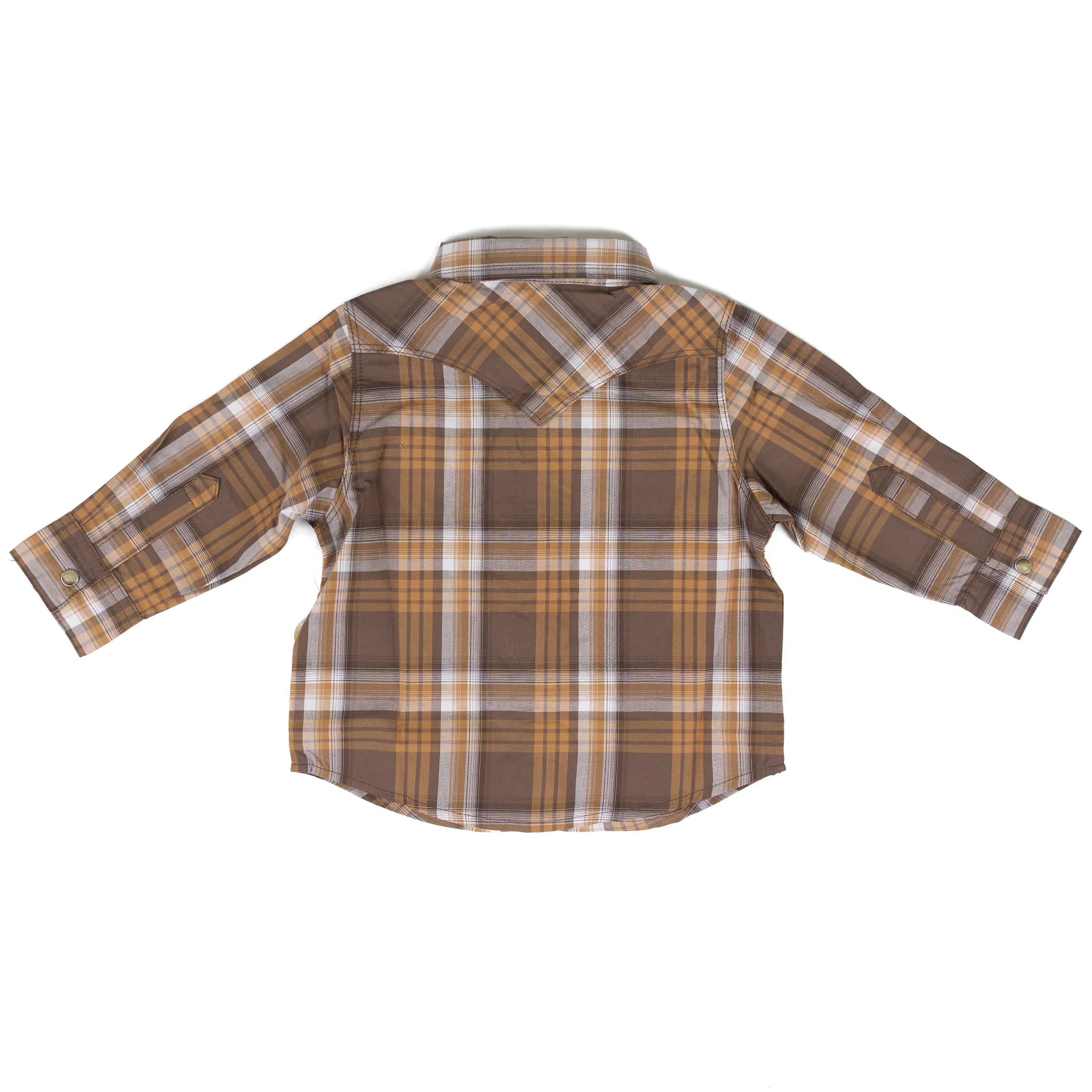 Little Boy's Wrangler Maple Brown Long Sleeve Plaid Western Snap Shirt 112381492