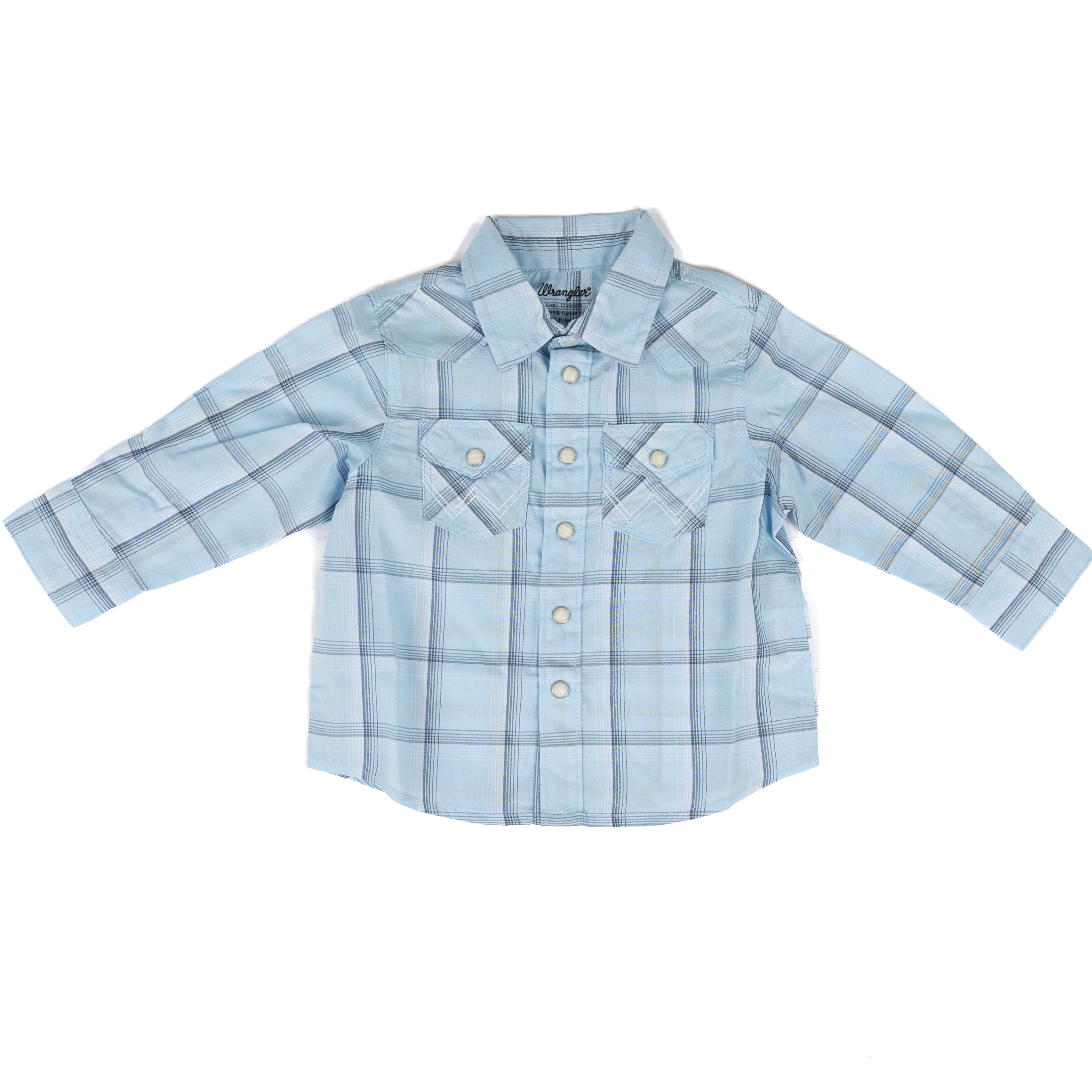 Little Boy's Wrangler Blue Frost Long Sleeve Plaid Western Snap Shirt 112381493