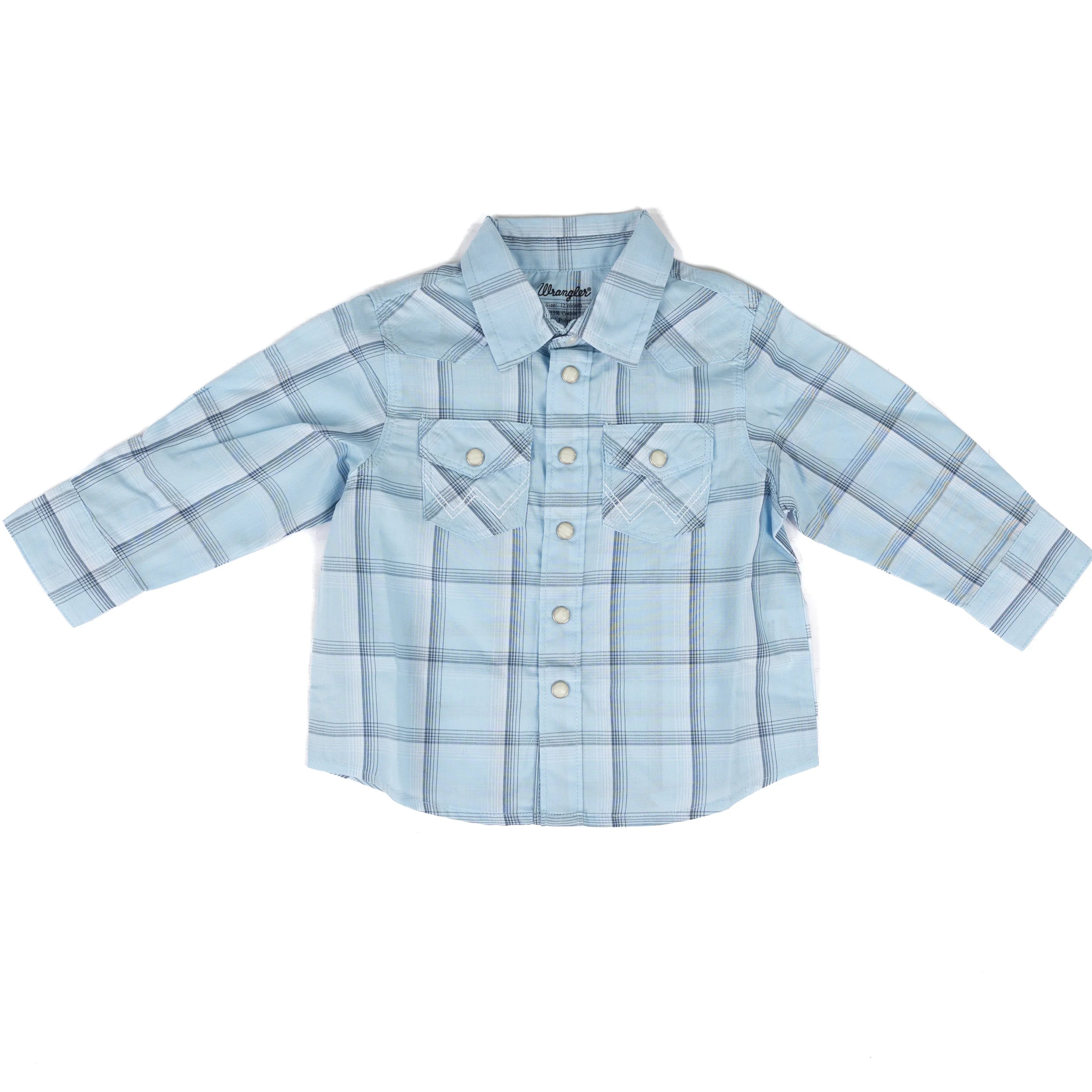 Little Boy's Wrangler Blue Frost Long Sleeve Plaid Western Snap Shirt 112381493
