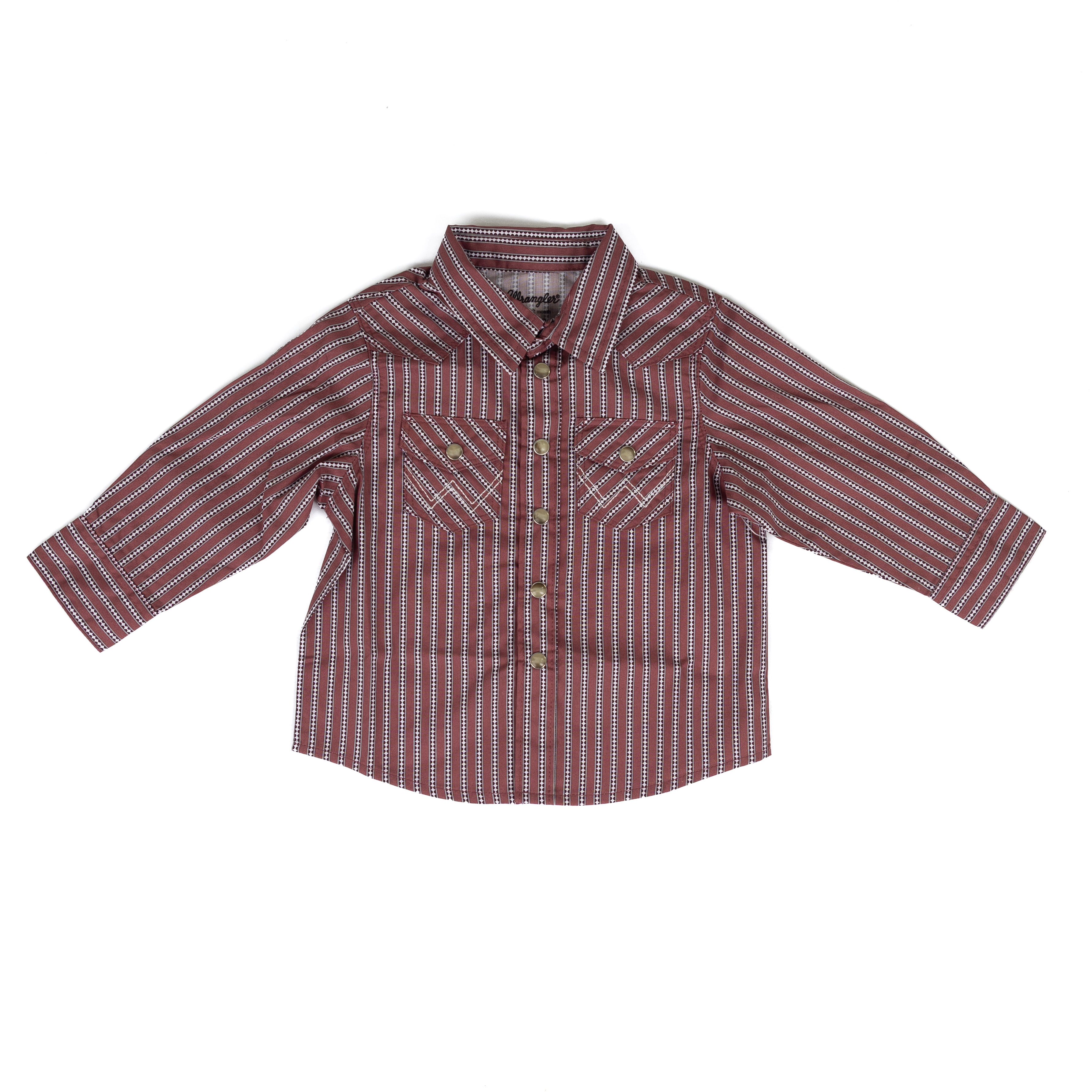 Little Boy's Wrangler Red Stripe Long Sleeve Printed Western Snap Shirt 112381494