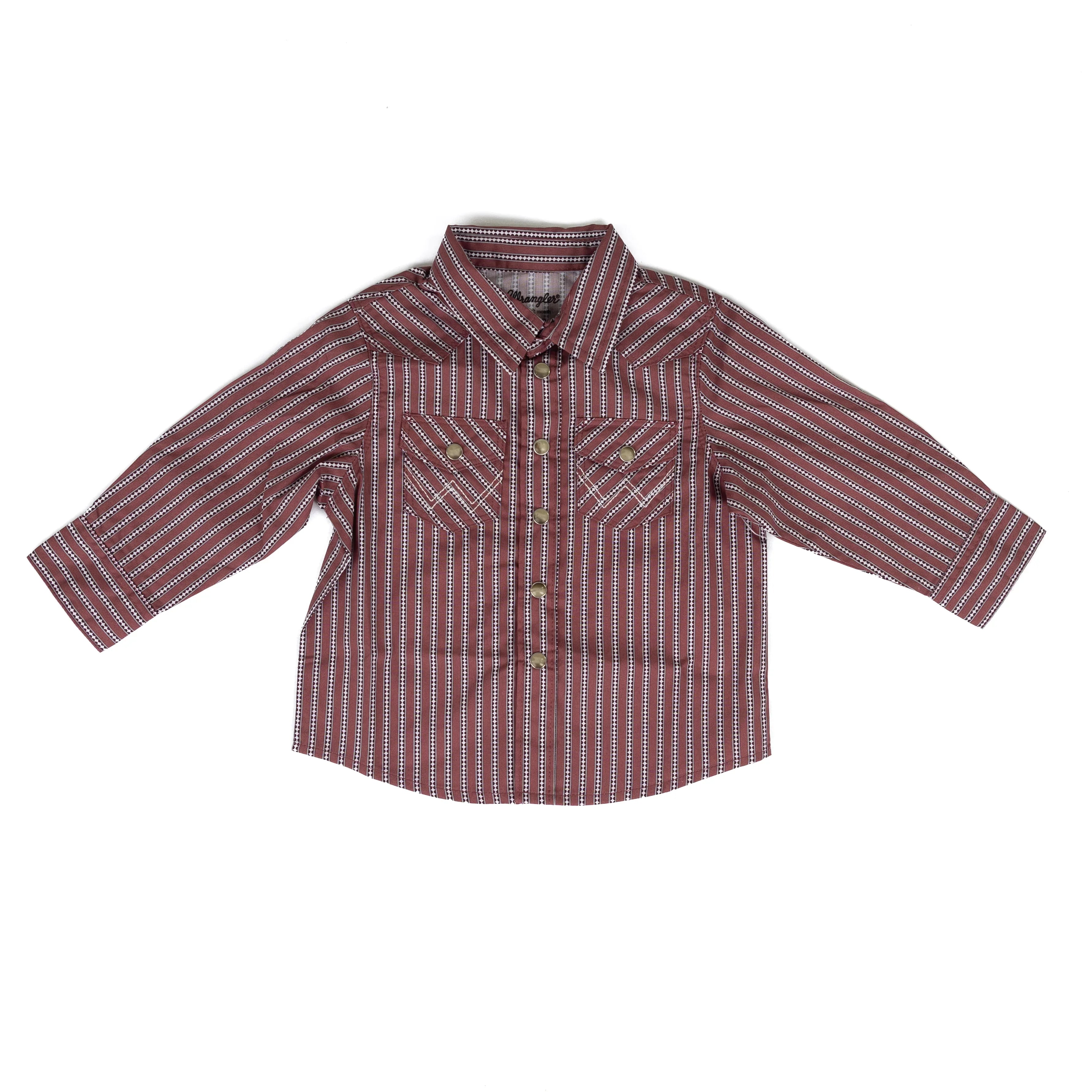 Little Boy's Wrangler Red Stripe Long Sleeve Printed Western Snap Shirt 112381494