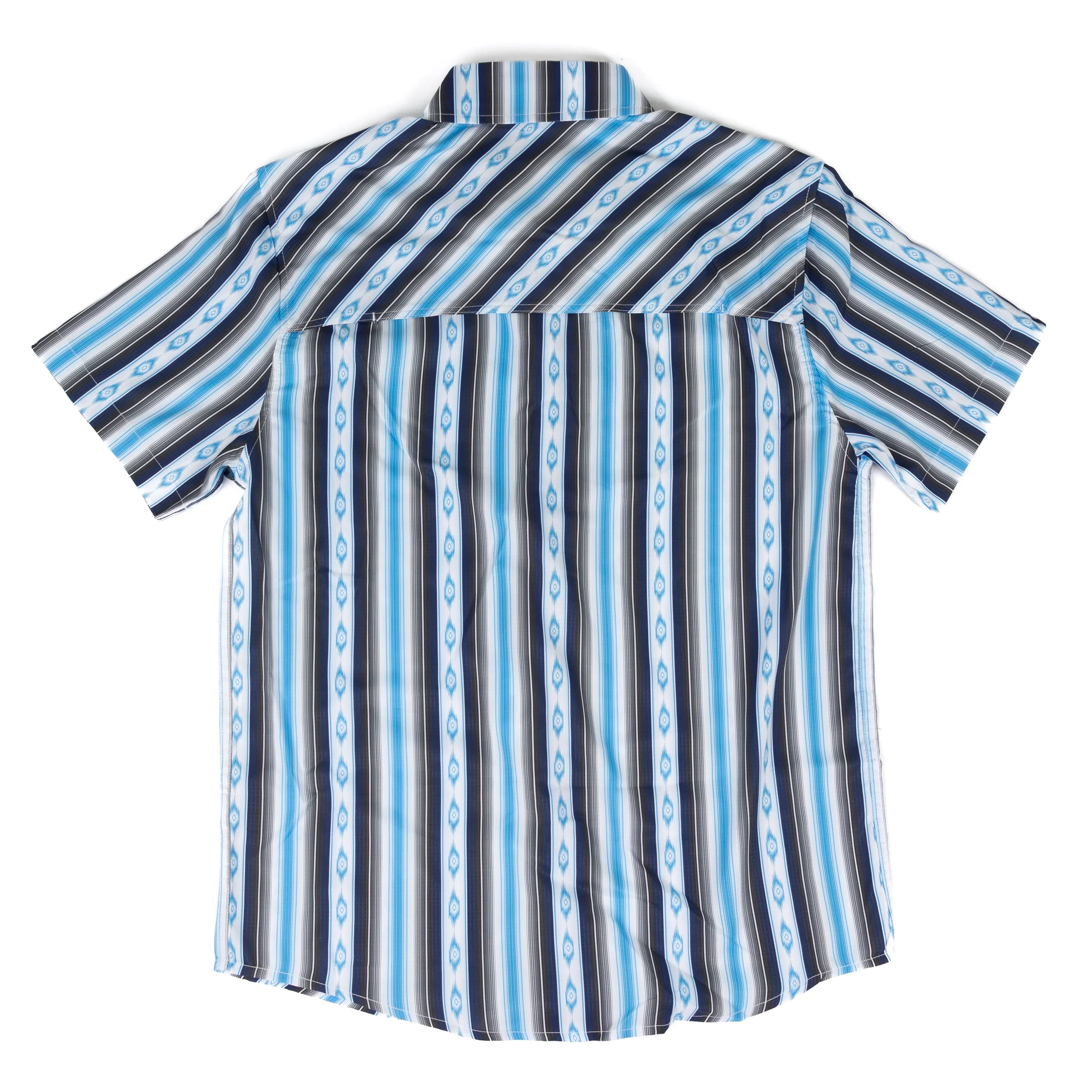 Men's Rock and Roll Short Sleeve Blue Aztec Stripe Tek Western Button Up BMB3S08685