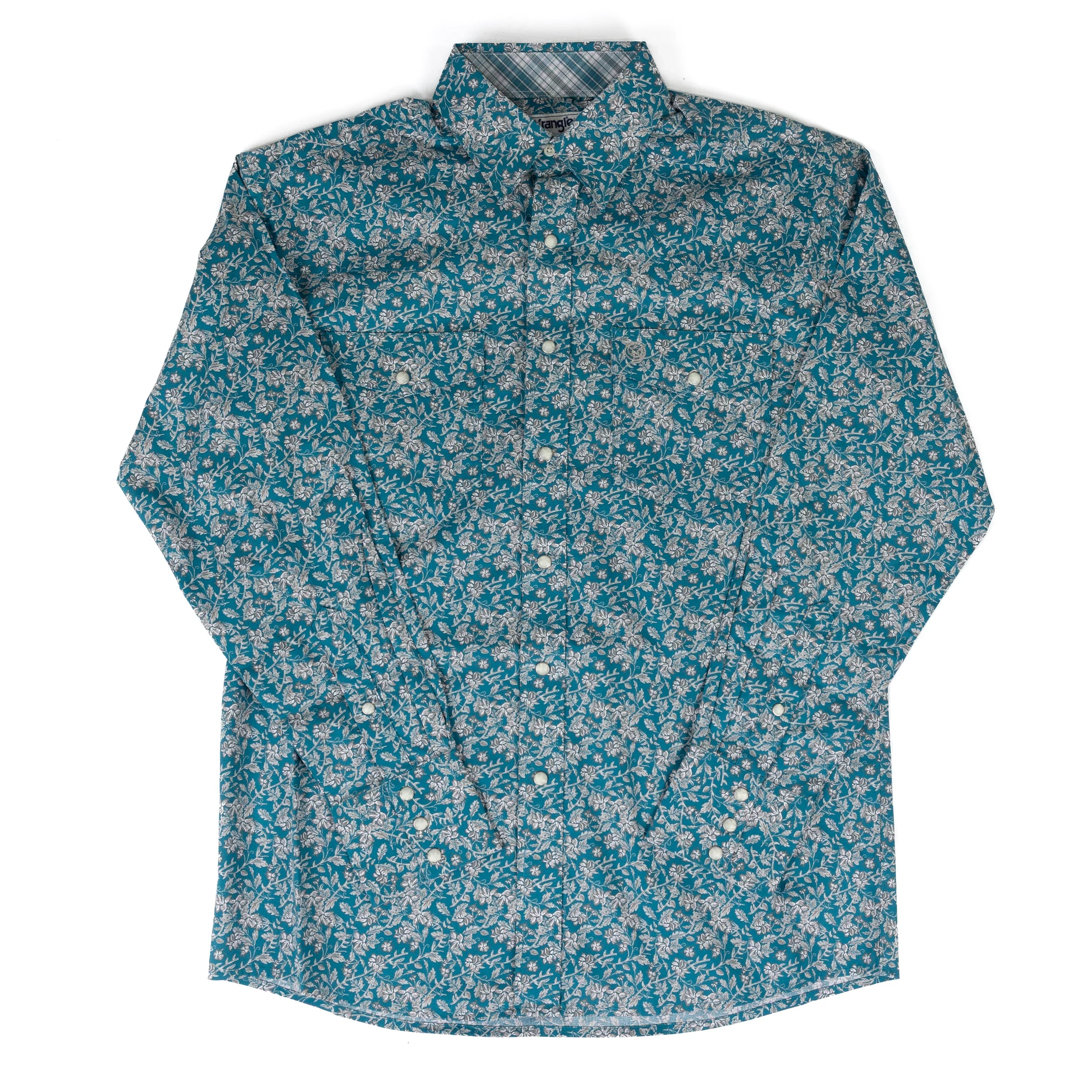 Men's Wrangler George Strait Teal Floral Print Snap Shirt 112381969