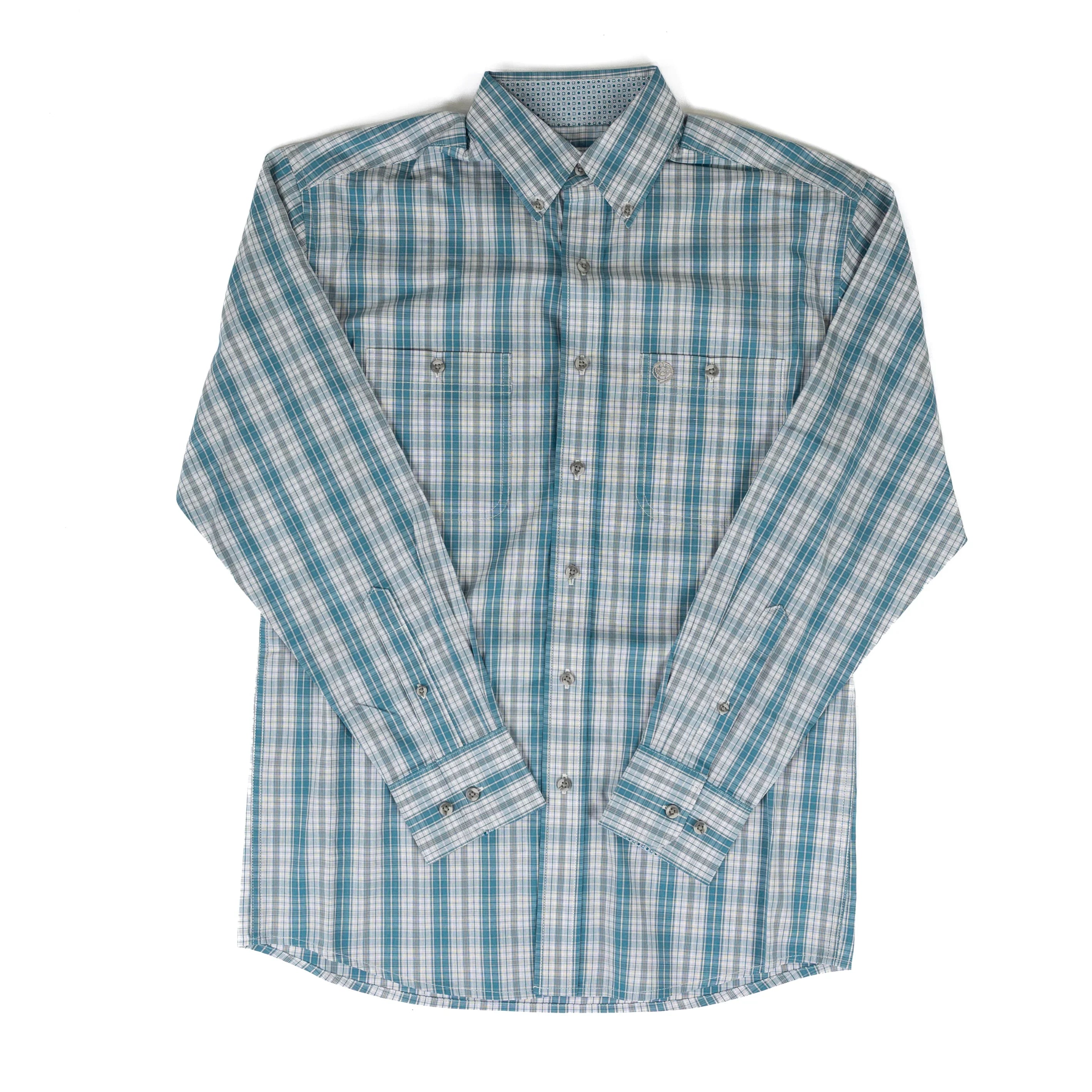 Men's Wrangler George Strait Blue Plaid Button Down Shirt 112381965