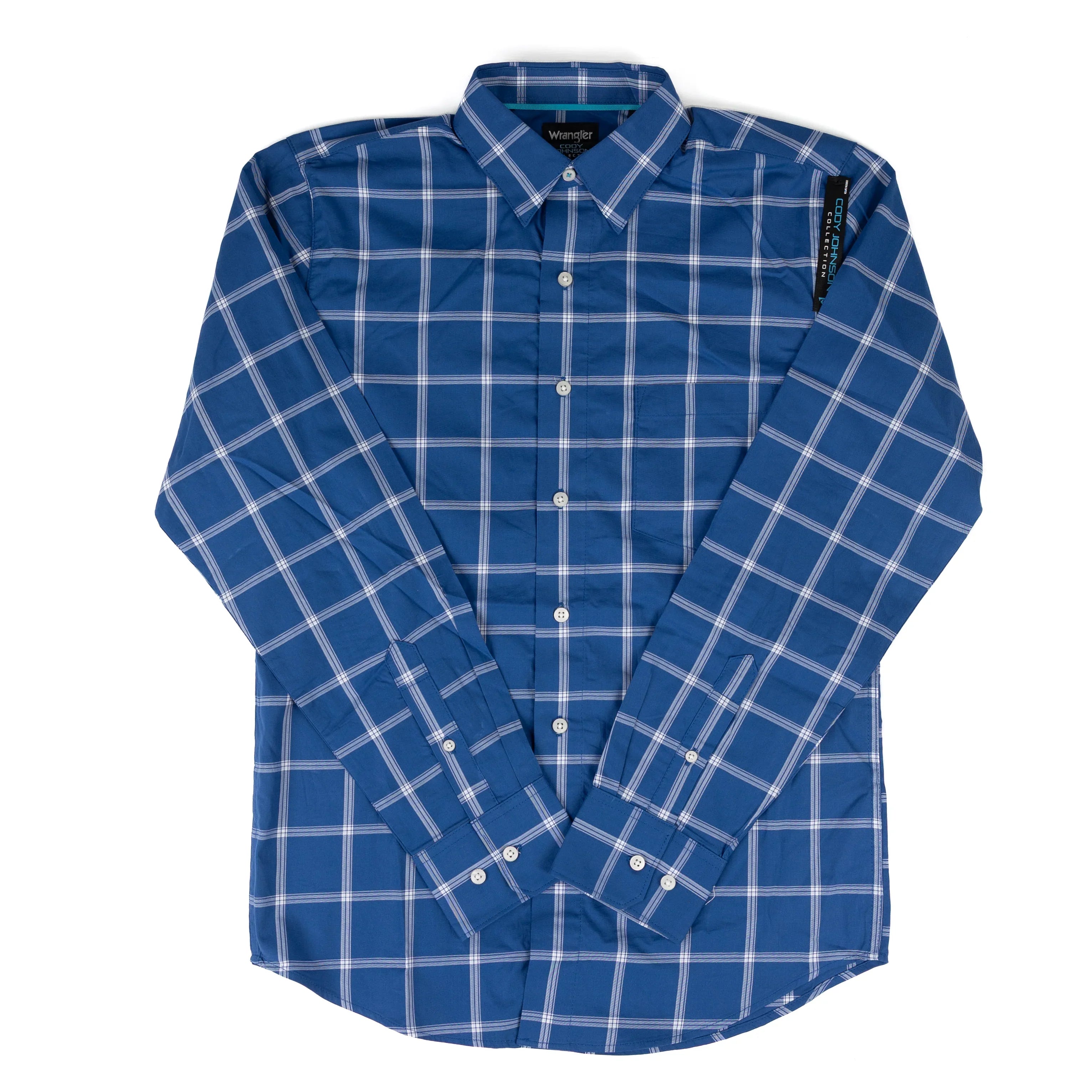 Men's Wrangler Cody Johnson Blue Plaid Button Down Shirt 112381551
